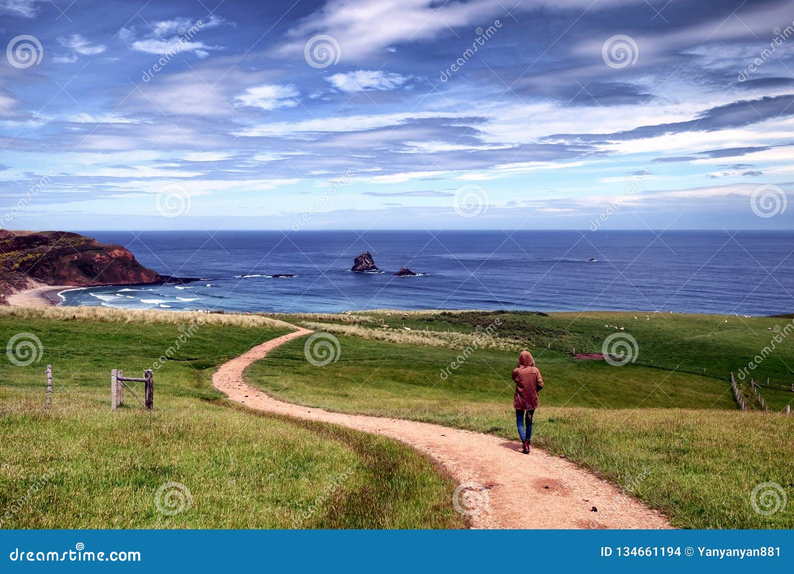 Sad Lonely Girl Follows a Narrow Path Towards the Beach Zdjęcie Stock ...