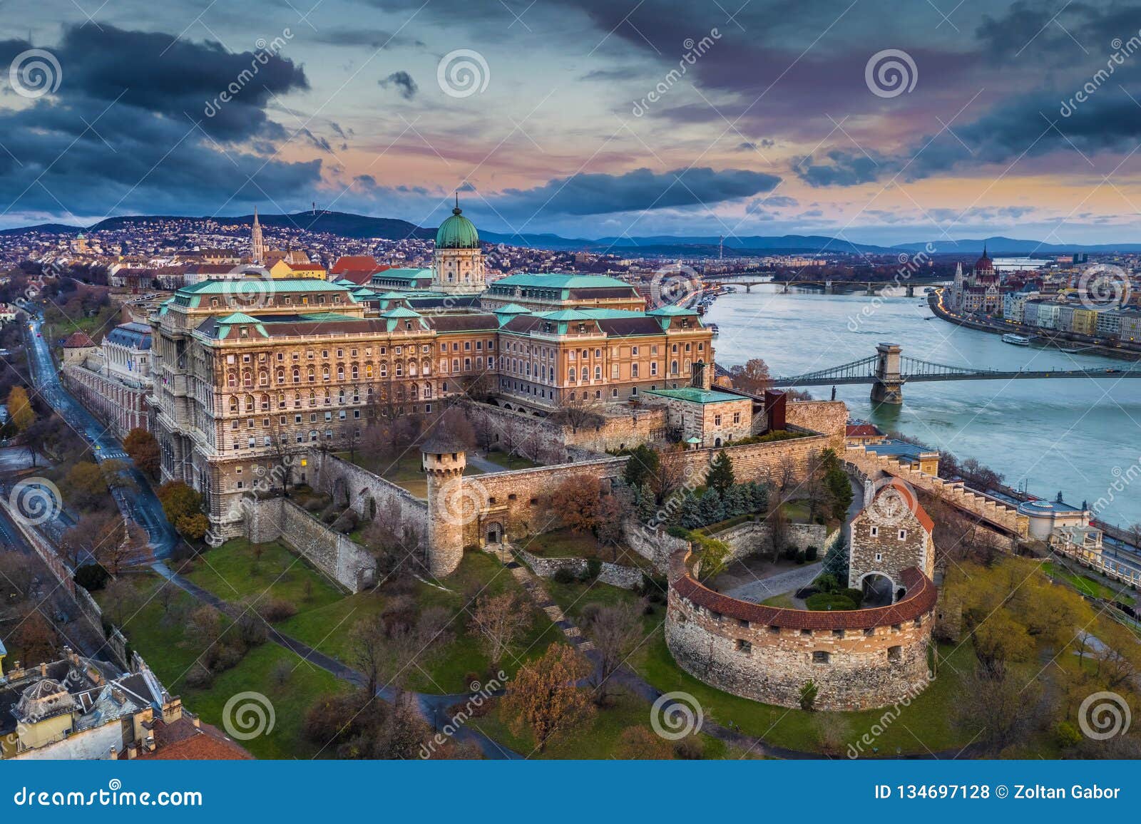 Budapest, Hungary Aerial Panoramic View of Buda Castle Royal Palace