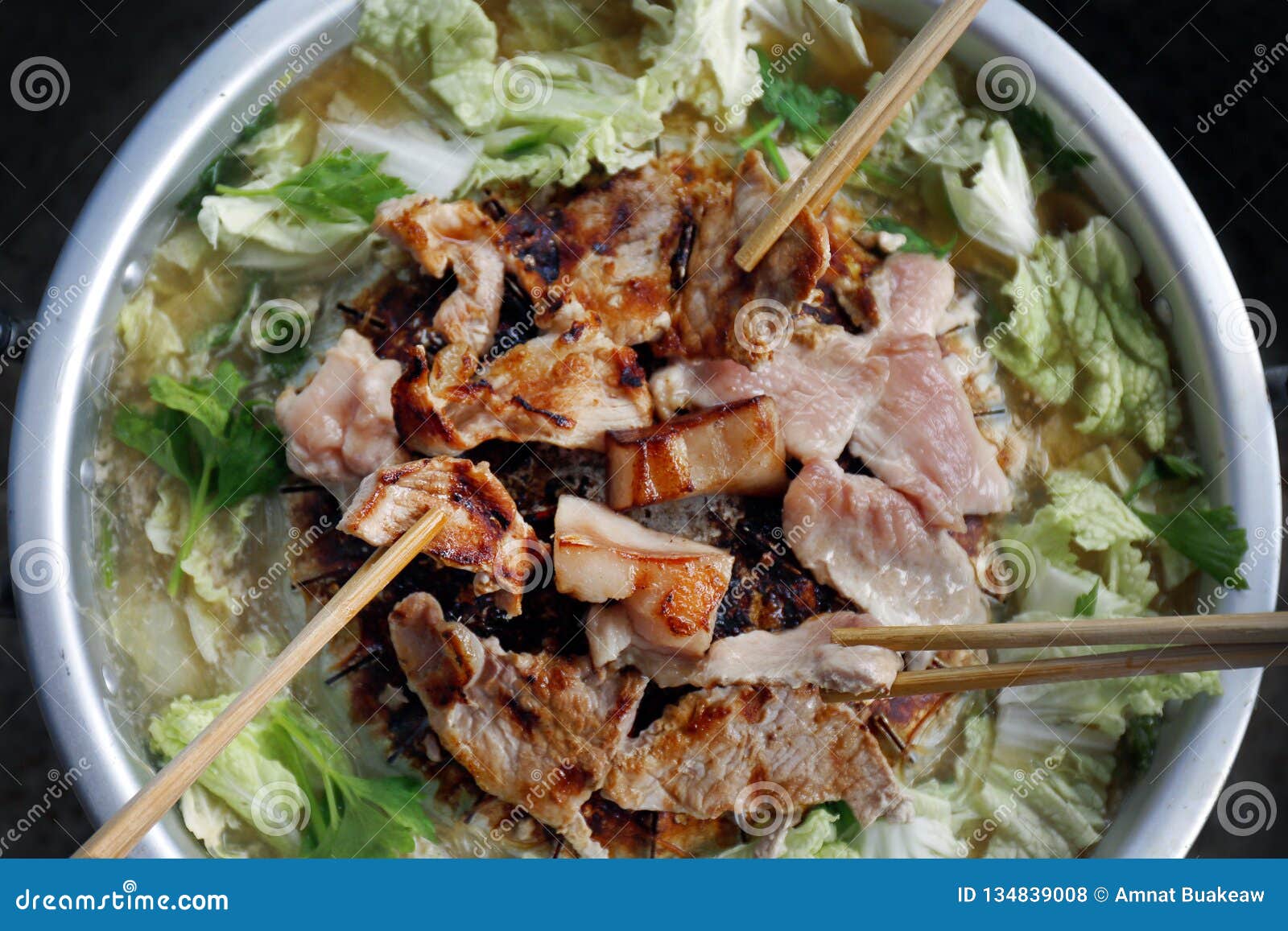 Thai Barbecue Grill Pork on Hot Pan Buffet, Moogata Pork Pan it`s