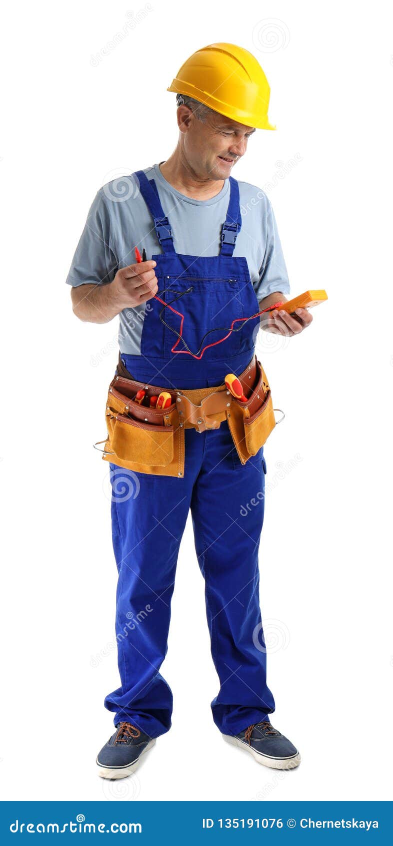 Electrician with Multimeter Wearing Uniform Arkivfoto - Bild av affär ...
