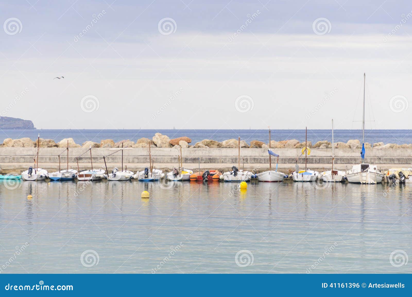 Moored small boats on the pier. R Mallorca, Balearic Island, Spagna