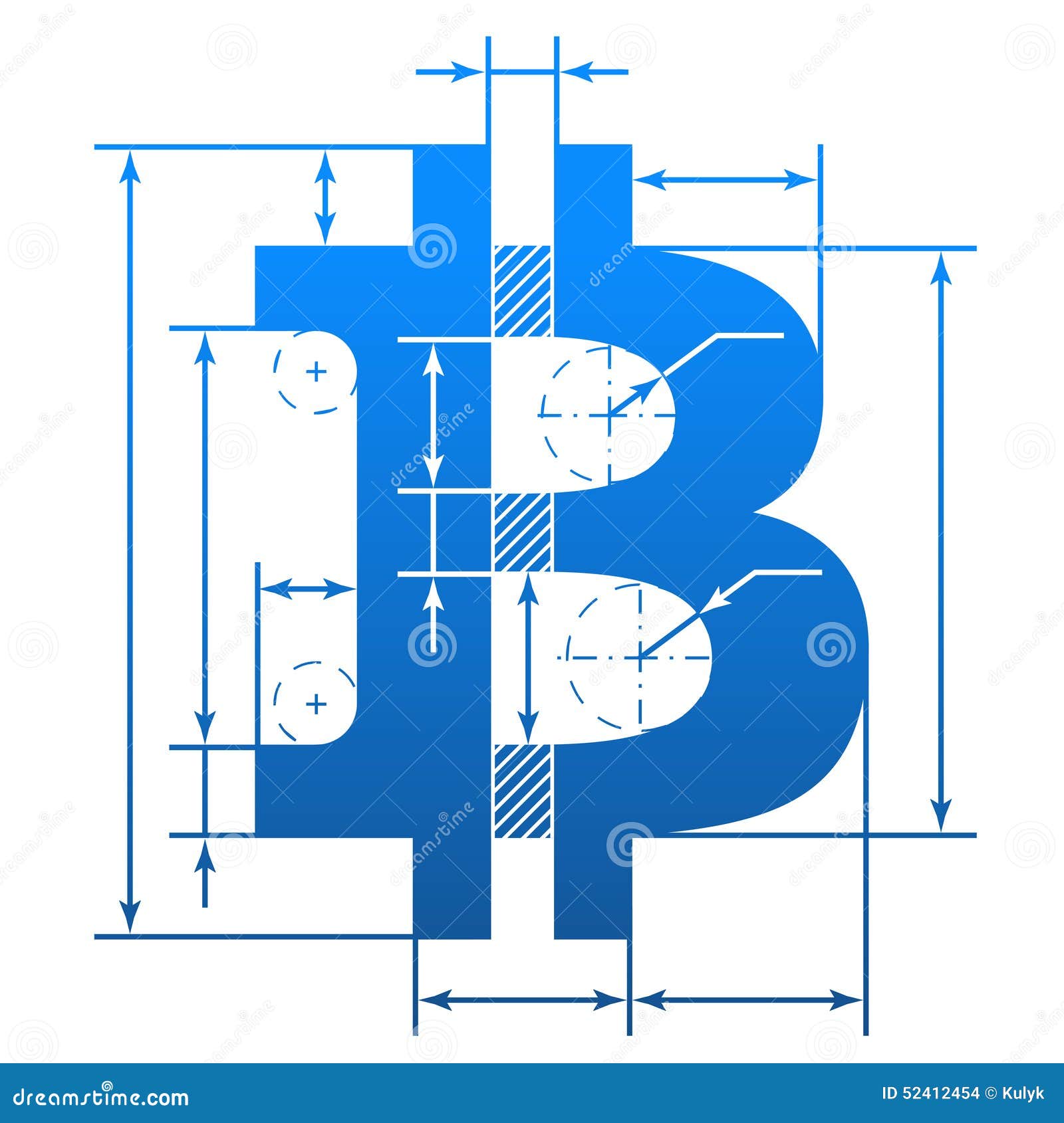 Bitcoin symbol with dimension lines. R r она имеет только градиенты