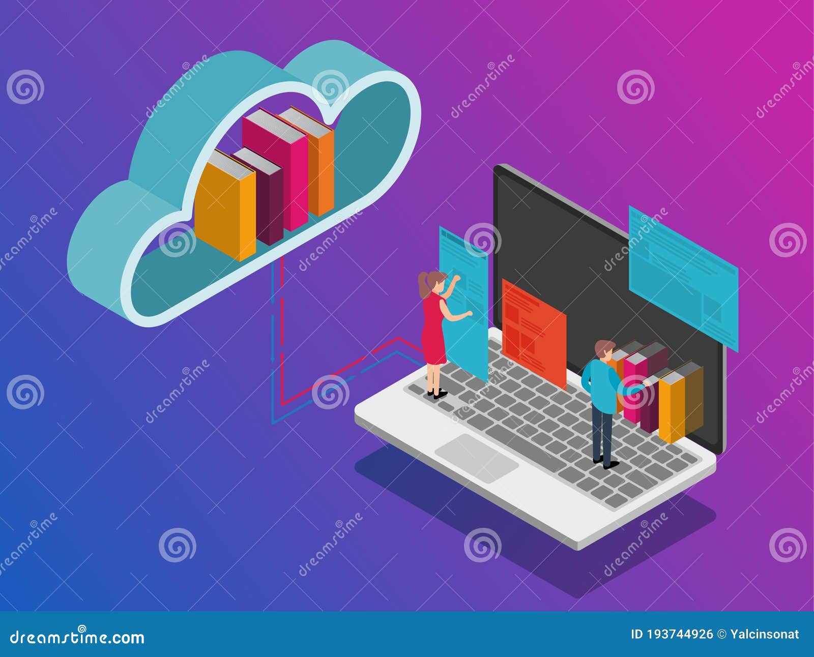 E Books In Online Cloud Computing System Images Stock Vector Illustration Of Laptop People 193744926