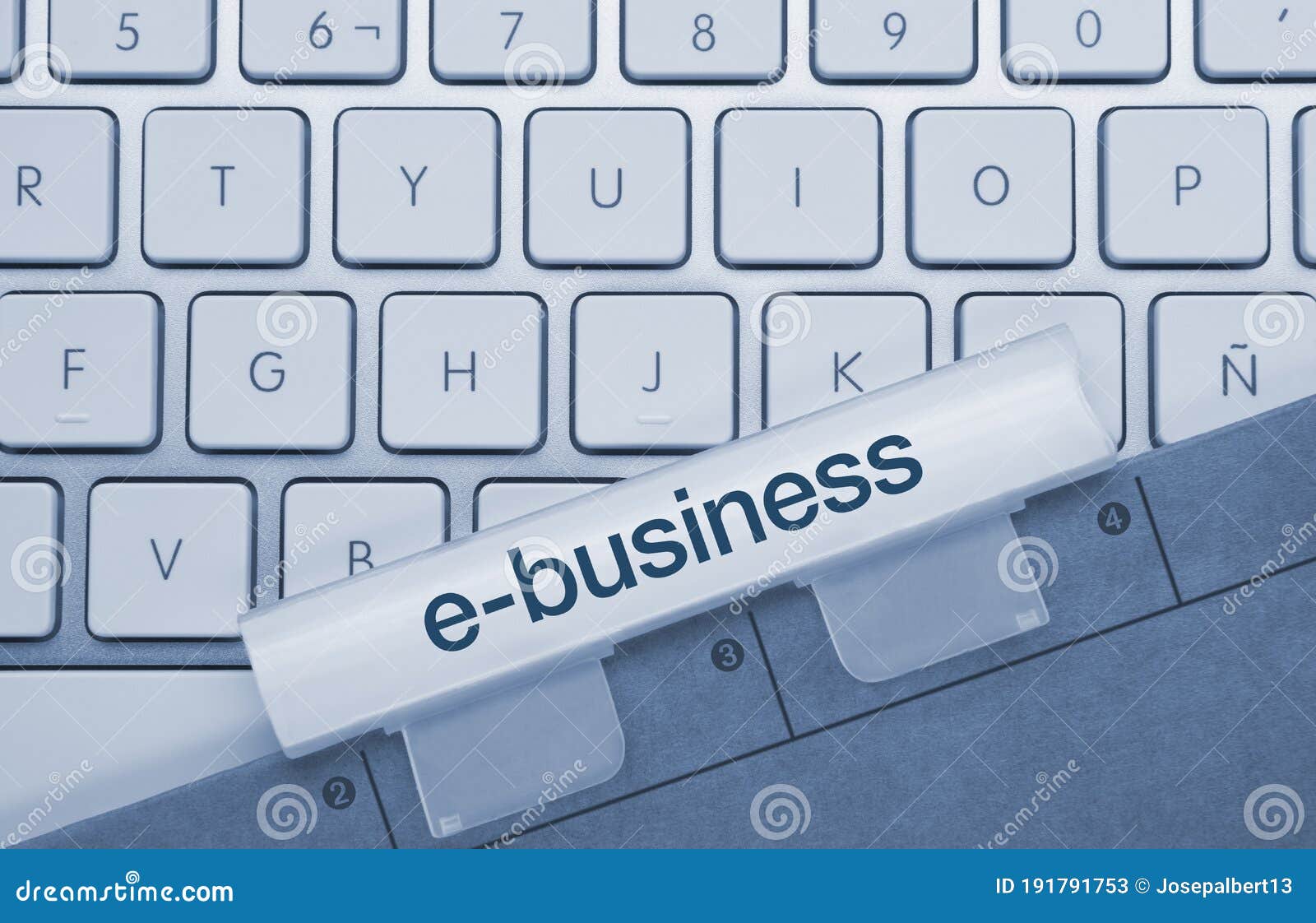 e-business - inscription on blue keyboard key