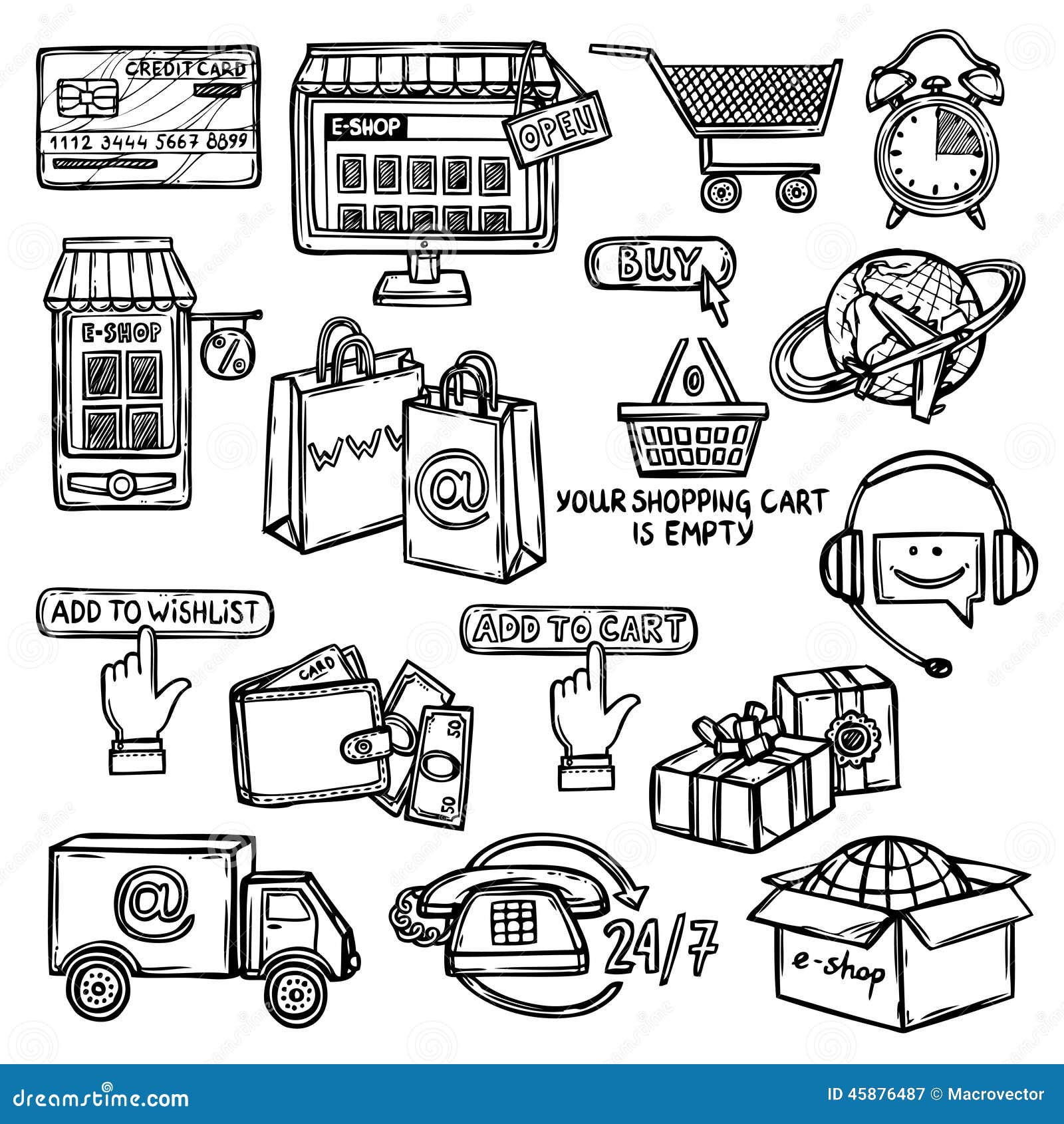 E Commerce Icons Set Sketch Stock Vector Illustration Of