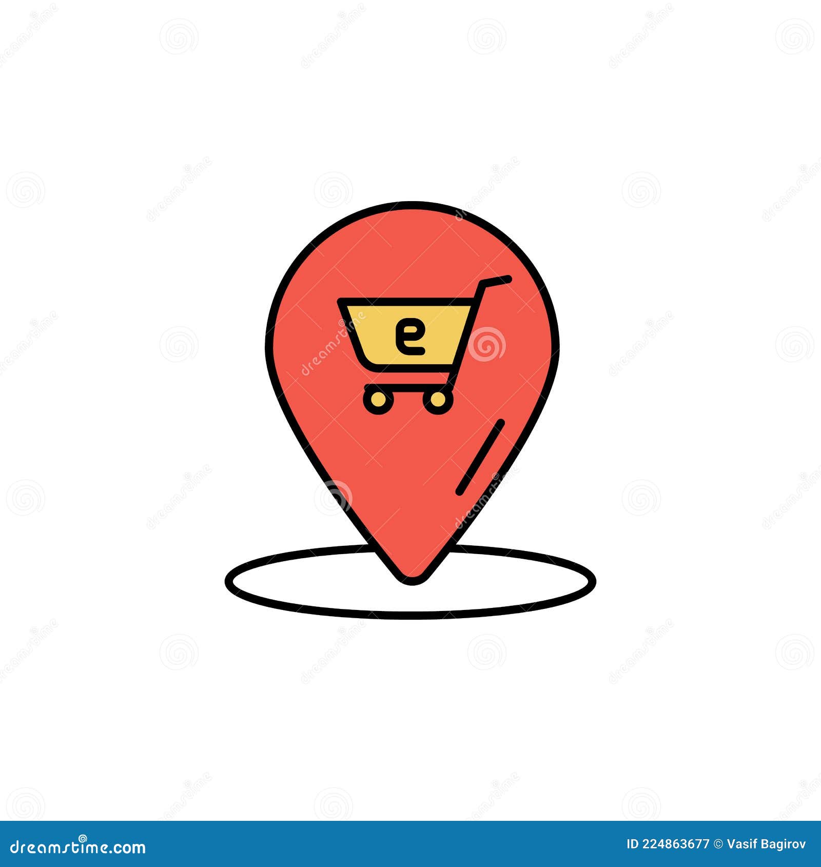 Location, Grocery Cart Color Vector Icon. Stock Vector