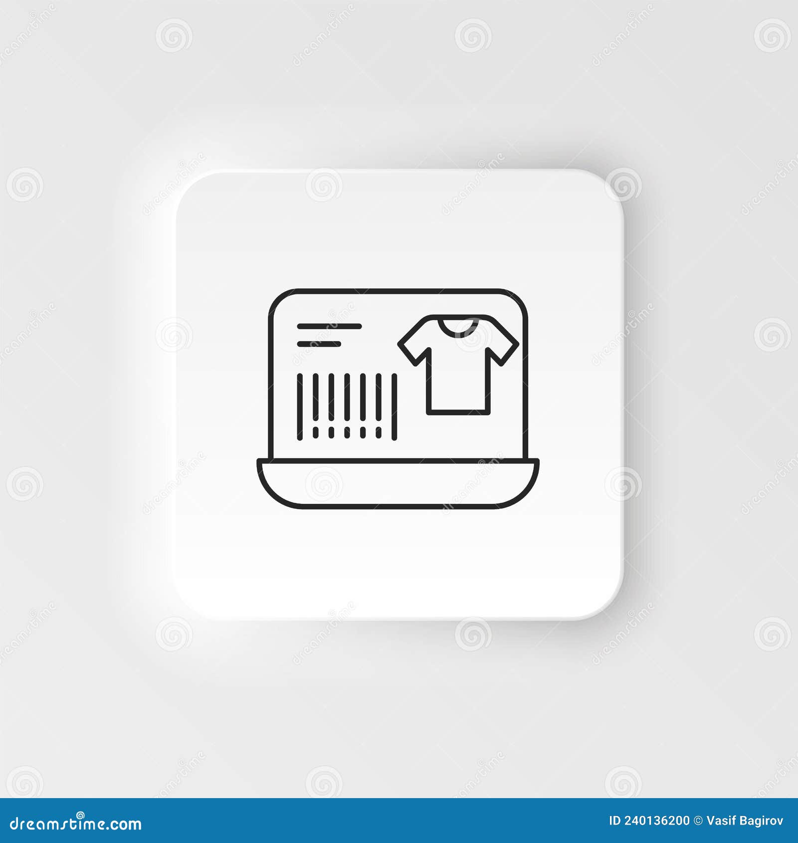 e-commerce neumorphic style  icon laptop, t shit, barcode outline  icon