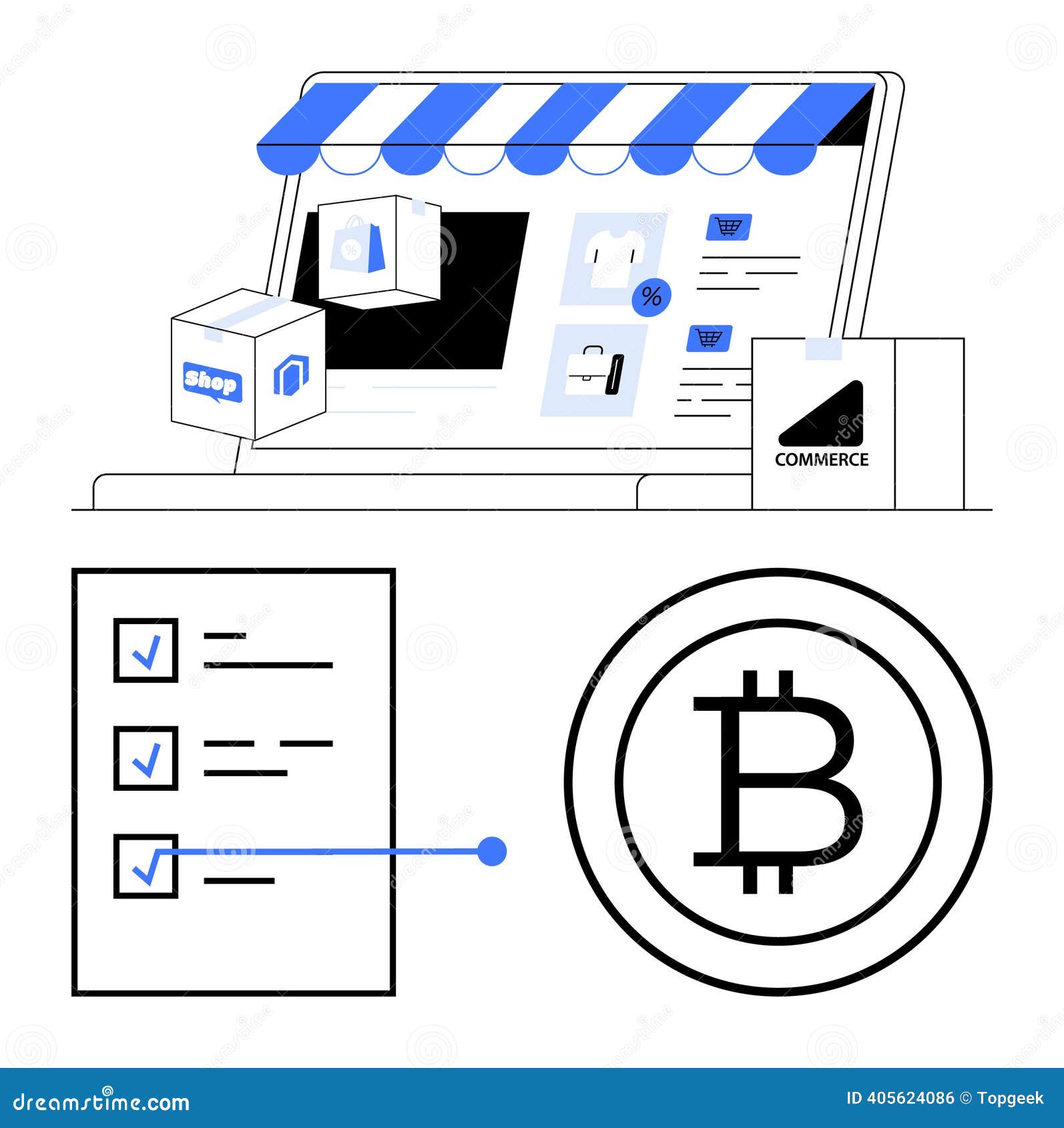 E-commerce Platform with Bitcoin Payment Integration and Checklist for  Streamlined Online Shopping Stock Vector - Illustration of checkout, blue:  405624086