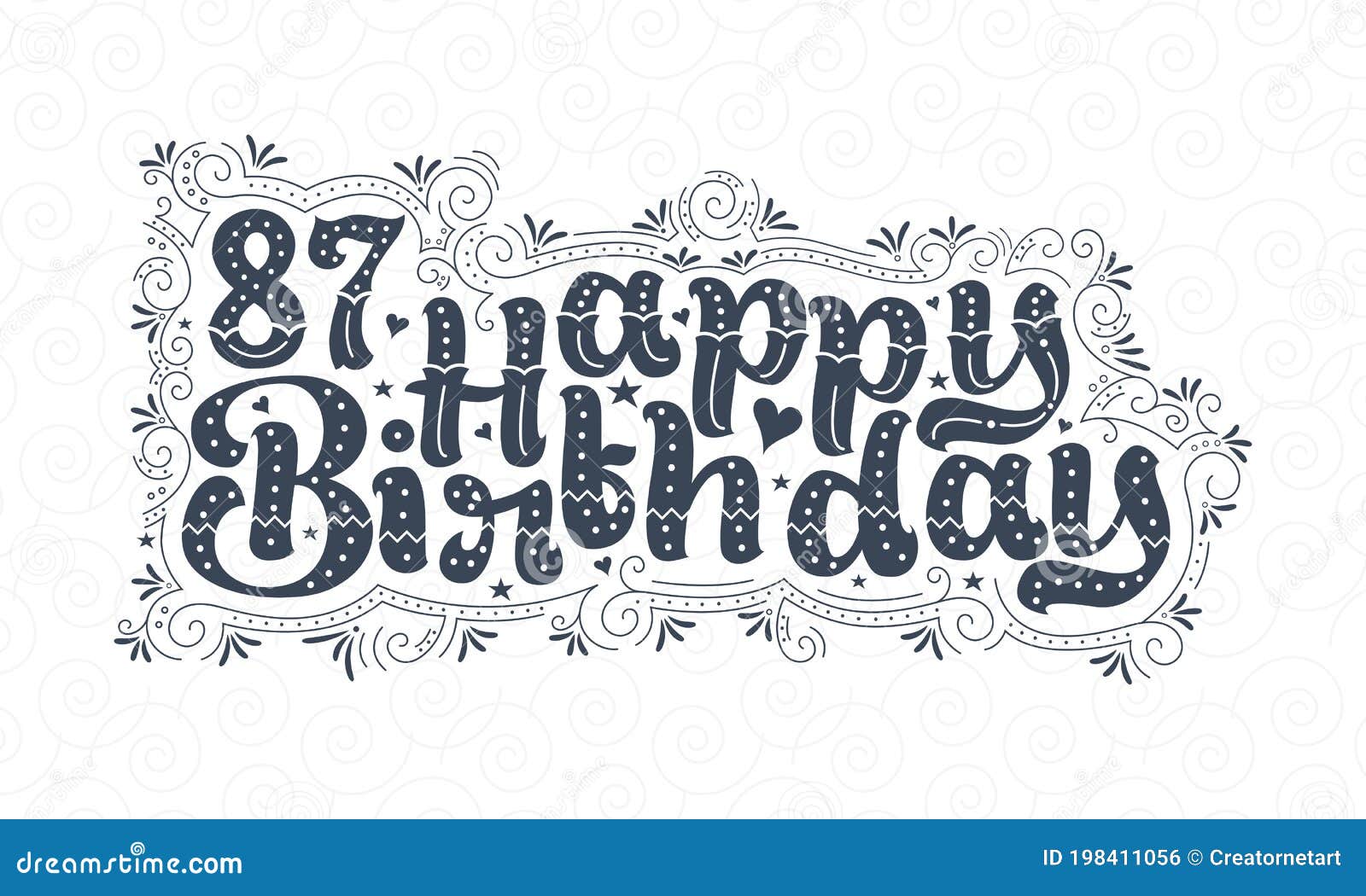 87E Gefeliciteerde Verjaardag Met 87 Jaar Verjaardag Mooie Typografie Met Puntjes En Bladeren Vector Illustratie - Illustration Of Lettertype, Mooi: 198411056