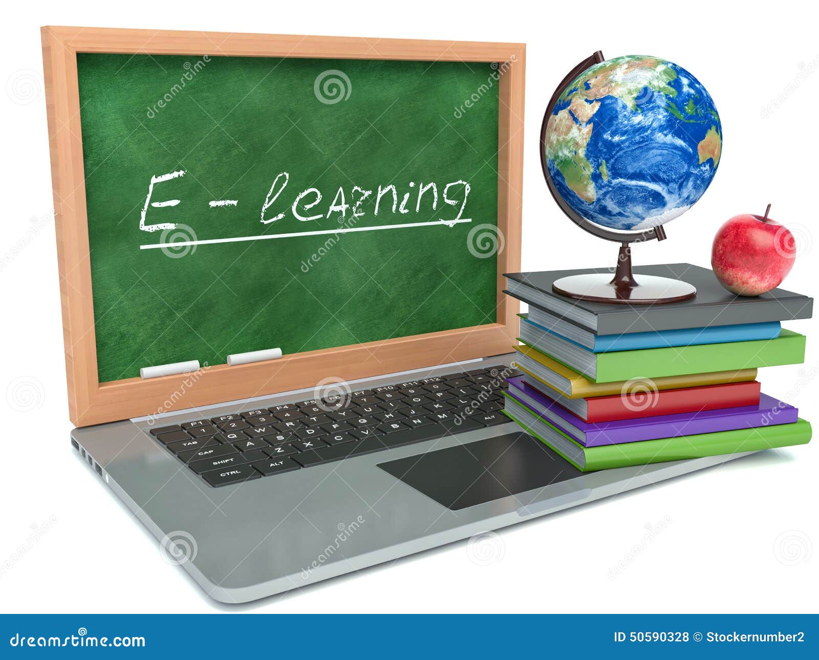 Elaerning Education Concept. Laptop with Blackboard and Chalk Stock