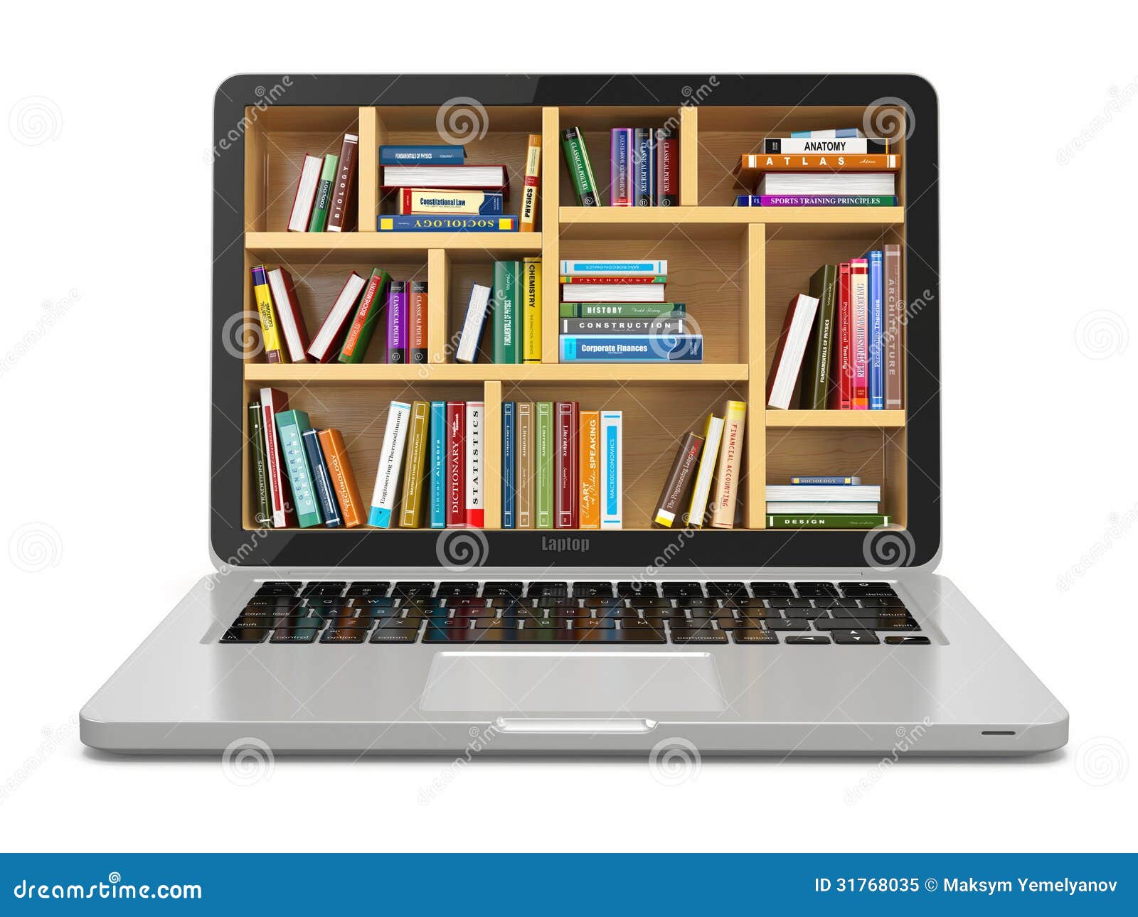 E-learning Education Or Internet Library. Laptop And Books. Stock