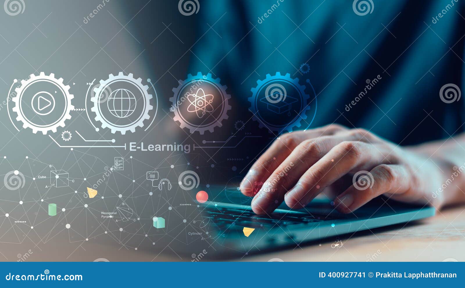 E-learning System with Digital Technology Icons, Gears Representing  Science, Global Access, Video Learning, Graduation, Stock Illustration -  Illustration of smart, innovation: 400927741, image size:1600x990