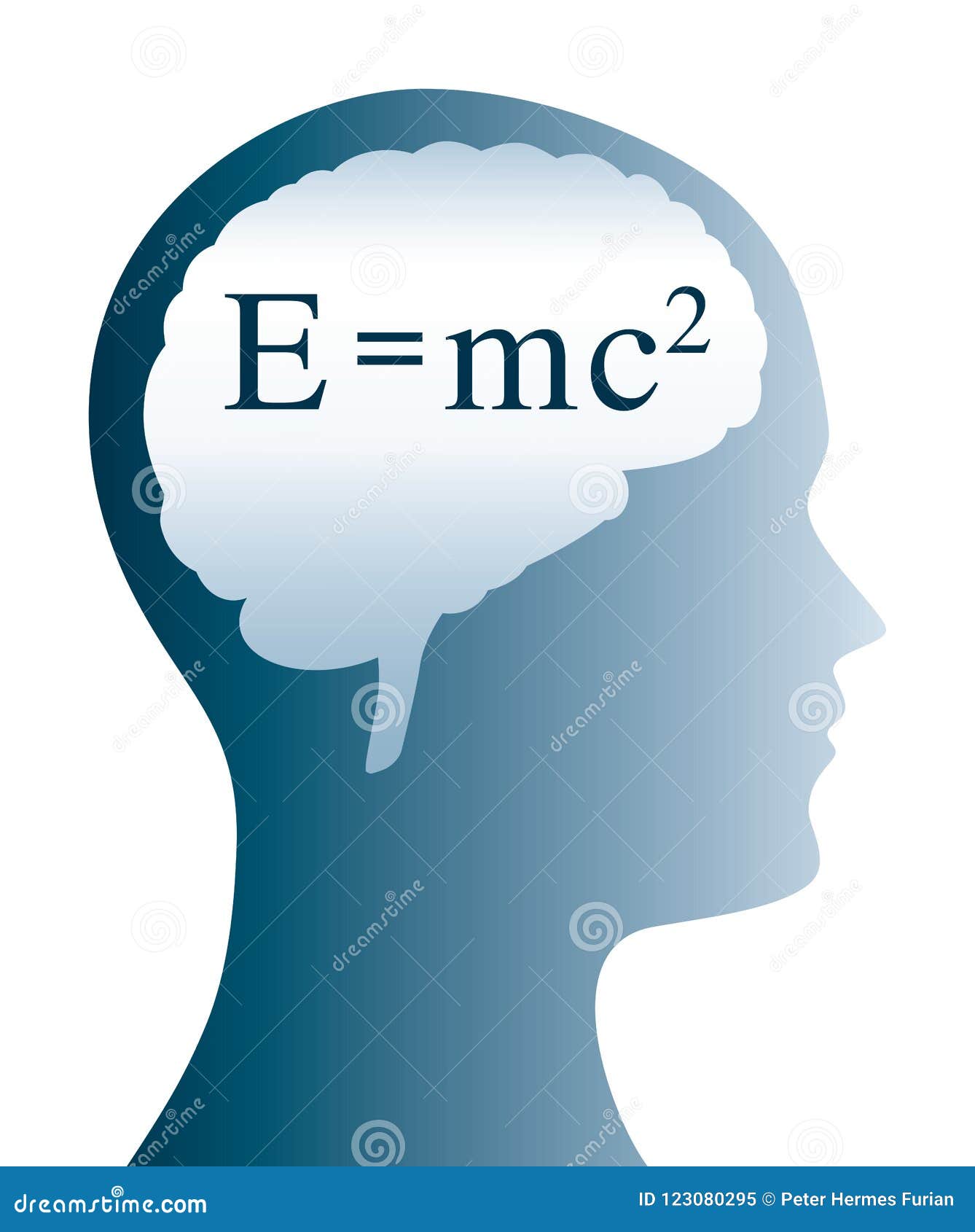 e=mc2 einstein formula in brain and head silhouette
