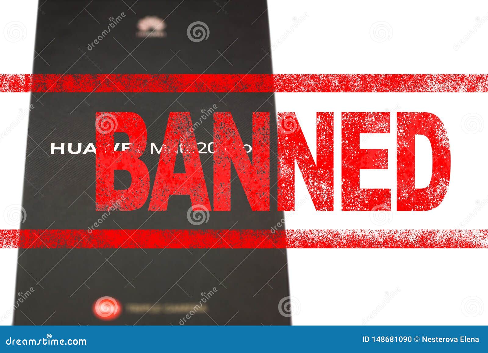 MOSCOW, RUSSIAN FEDERATION - May 24, 2019: After Trump administration add Huawei to a trade blacklist, Google has suspended busine. MOSCA, FEDERAZIONE RUSSA - 24 maggio 2019: Dopo amministrazione di Trump aggiunga Huawei ad una lista nera commerciale, Google ha sospeso l'affare con Huawei Concetto