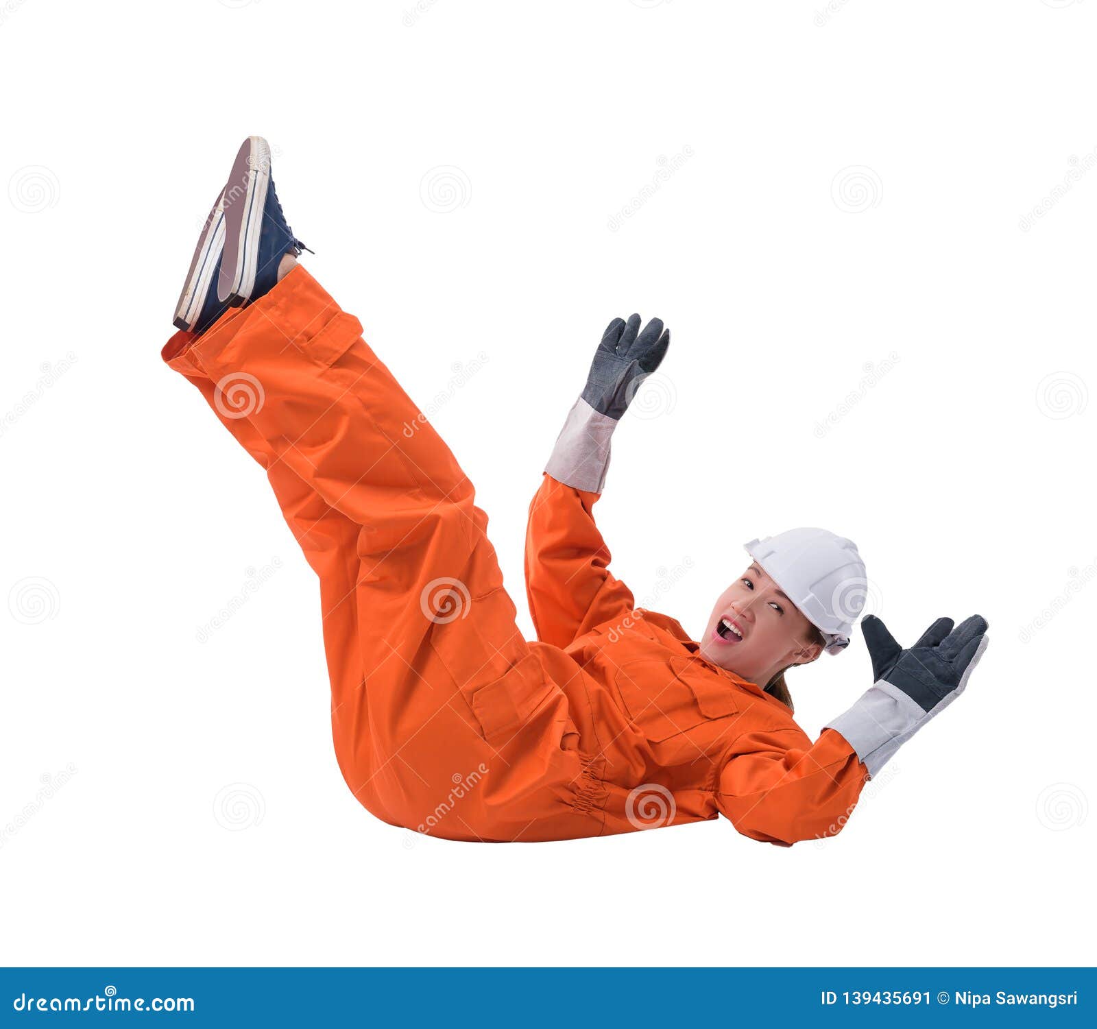 Woman Worker in Mechanic Jumpsuit Had an Accident at Work Isolated on ...