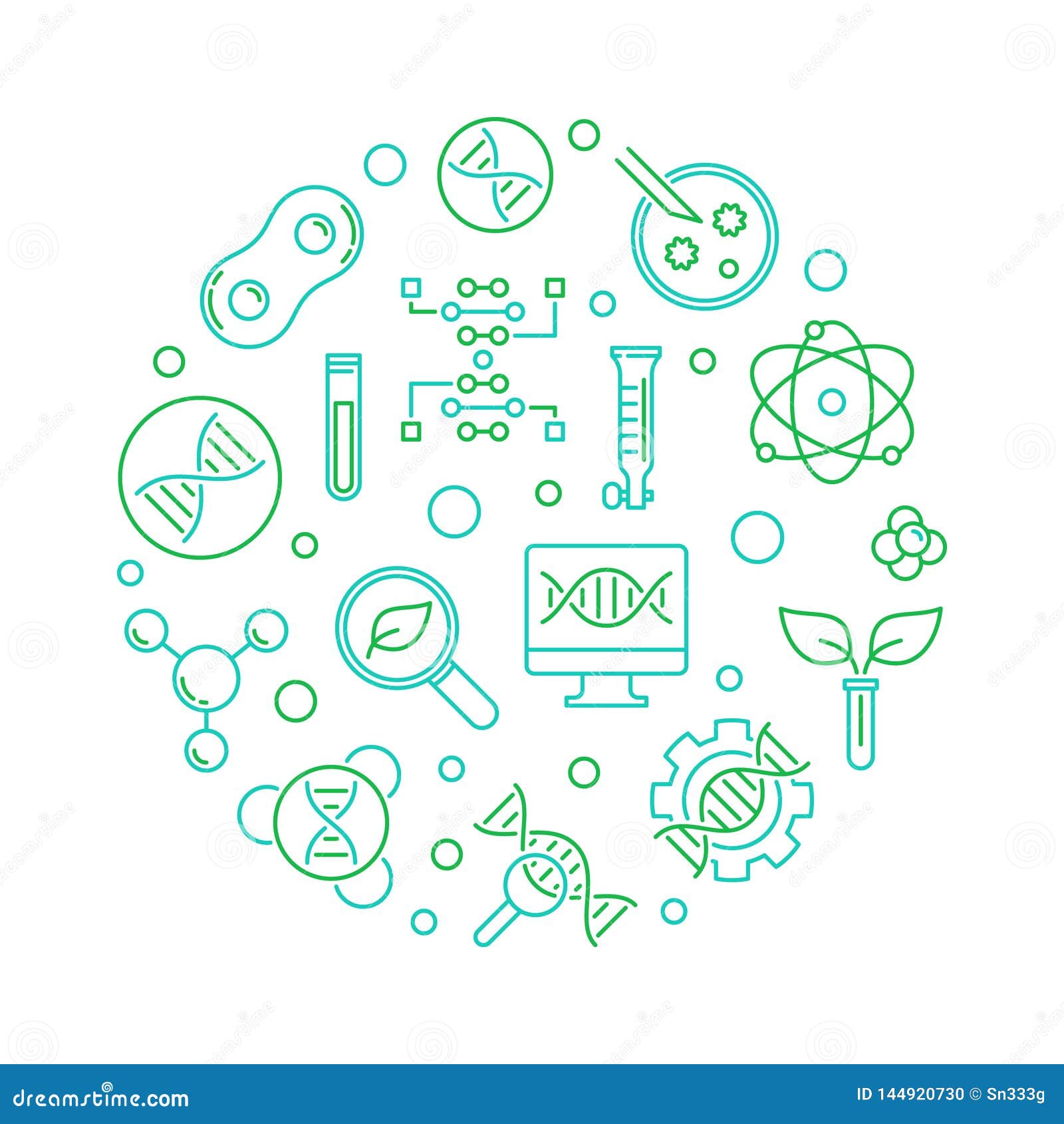 Vector Biotechnology or Biotech Green Line Round Illustration 向量例证 插画