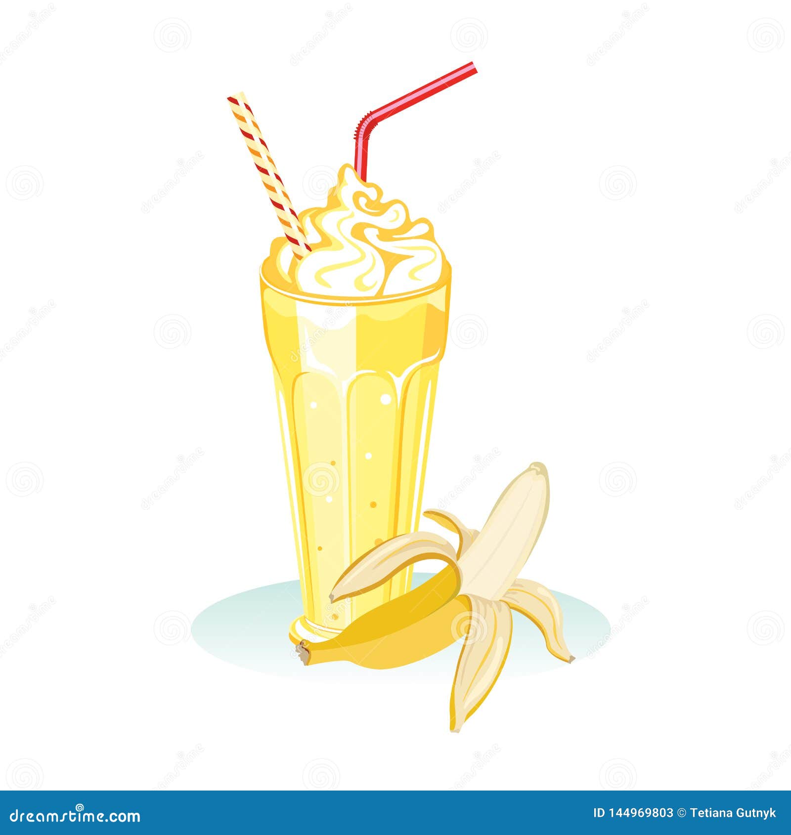 Banana Smoothies, Milk Shake in Glass. Vektor Illustrationer