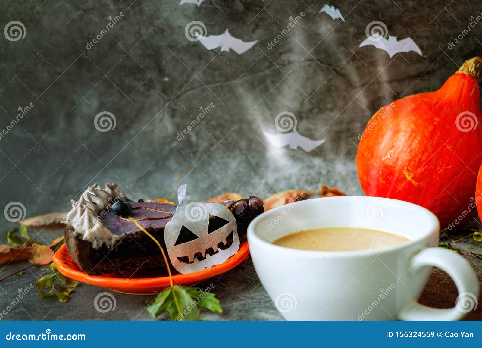 Halloween Cafe Concept, Coffee Cafe. Stock Afbeelding Image of donker