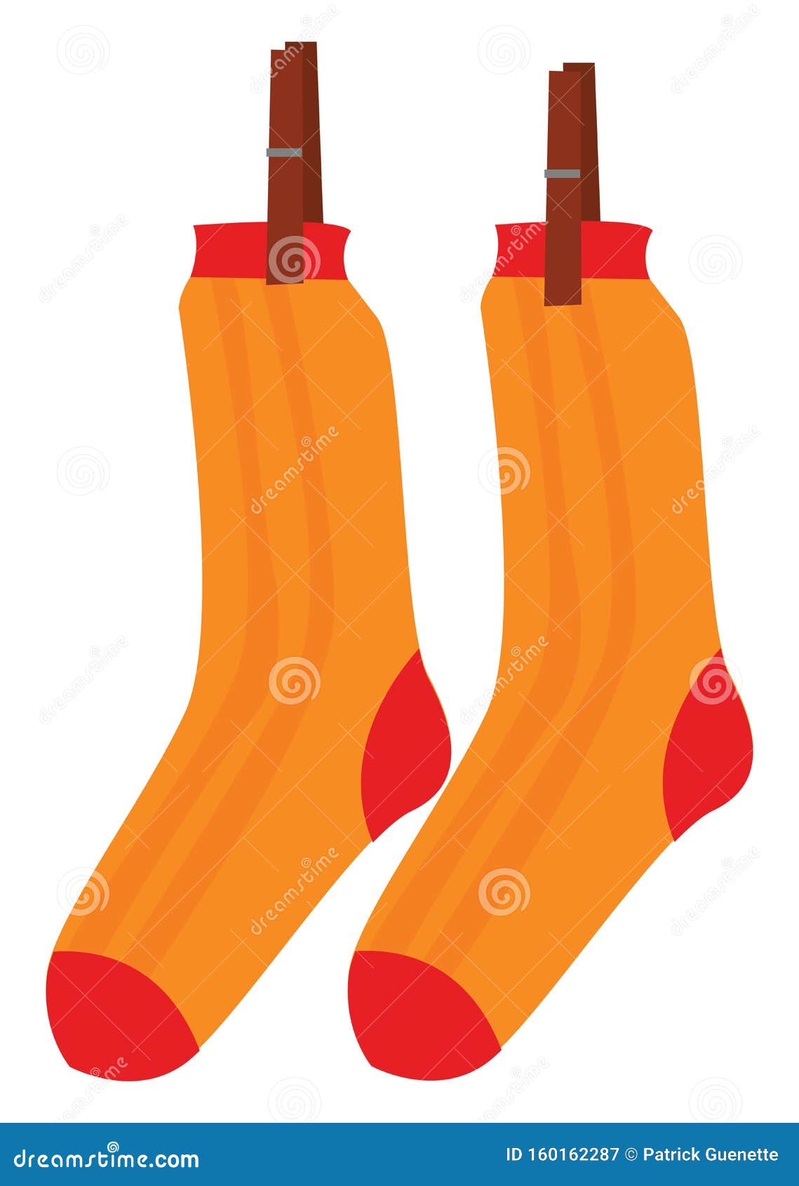 Clipart of the Pair of Socks Hanging while Clasped with the Wooden ...