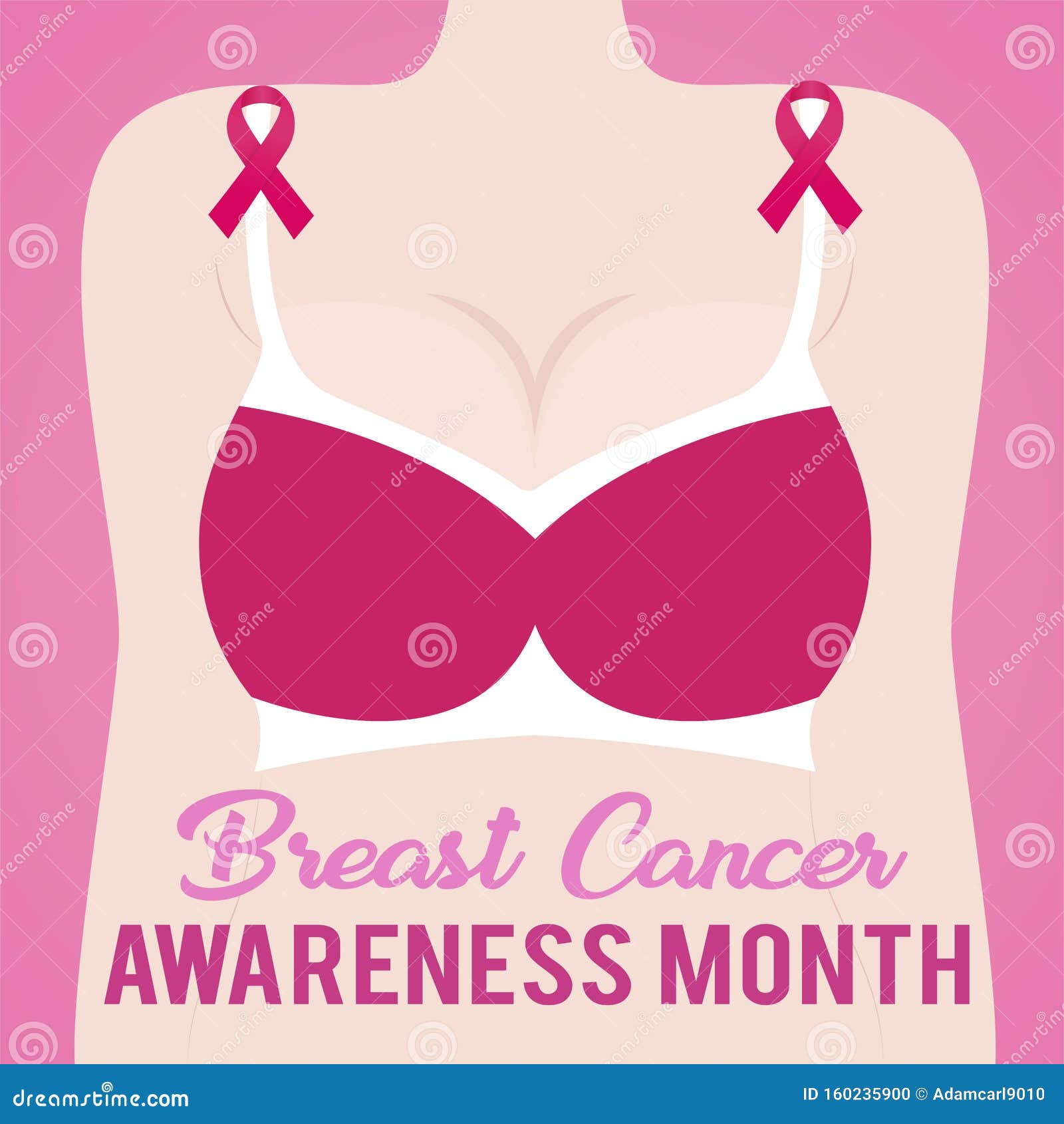 Breast Cancer Awareness Month with Female Body, Bra and Pink Ribbon