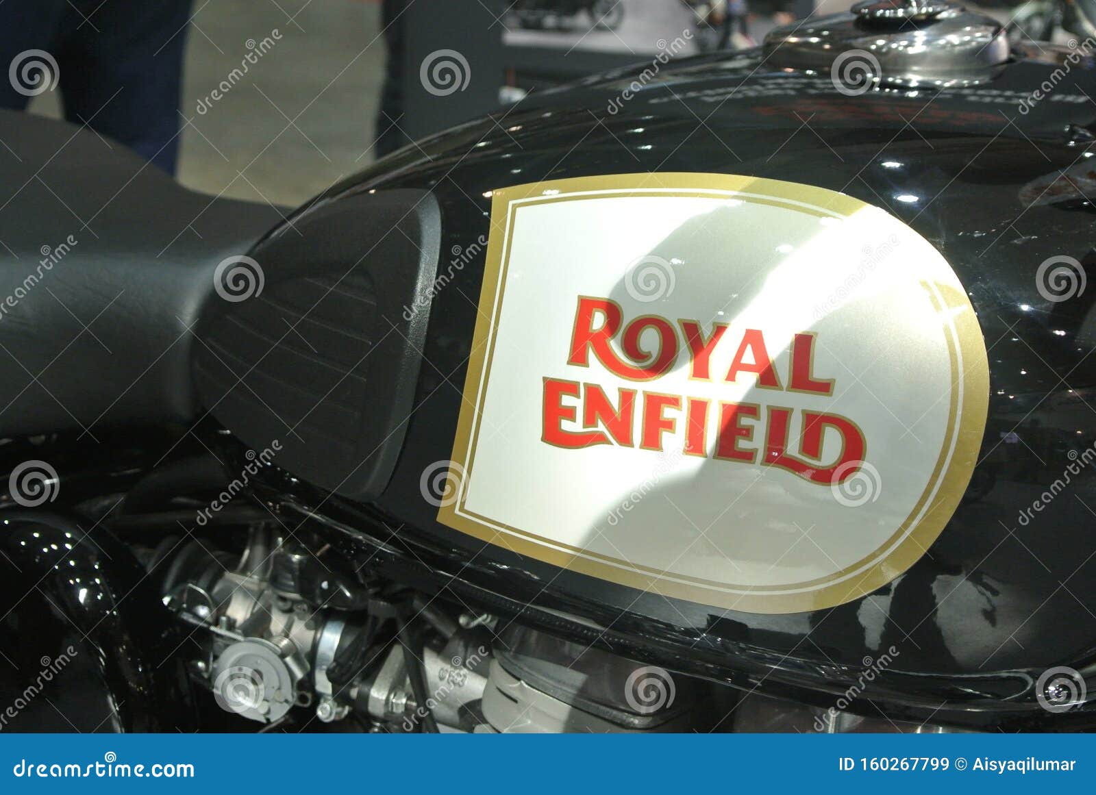 ROYAL ENFIELD motorcycle brand and logos at the motorcycle body. R r