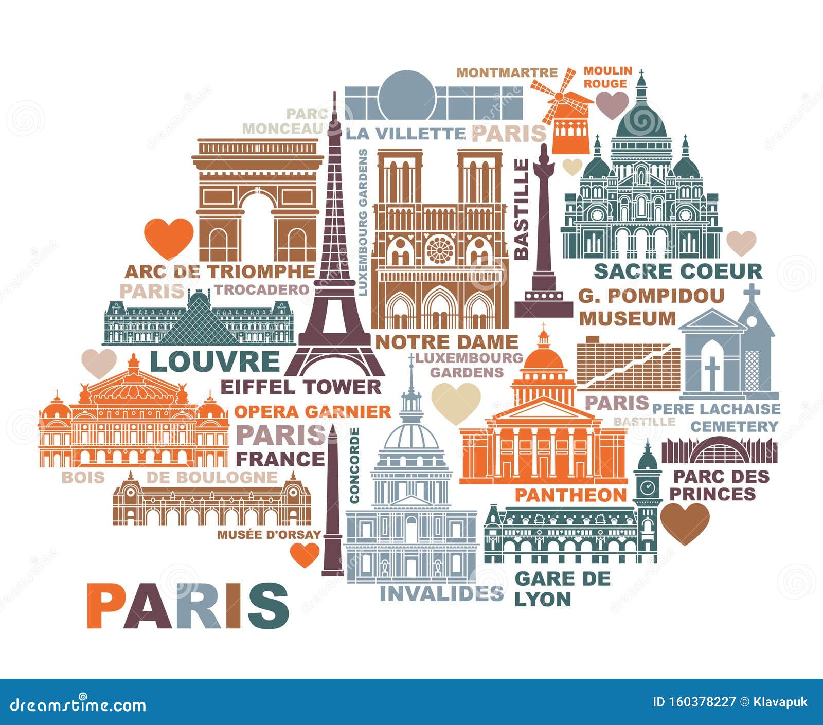 Vector Stylized Map of Paris with Landmarks and Symbols of France ...