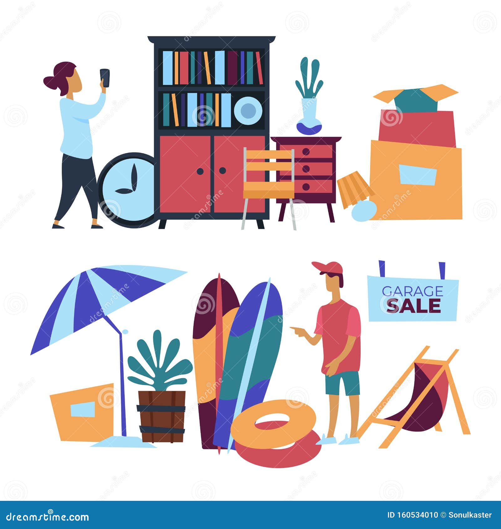 Garage Sale with Used Household Items Ilustração do Vetor Ilustração