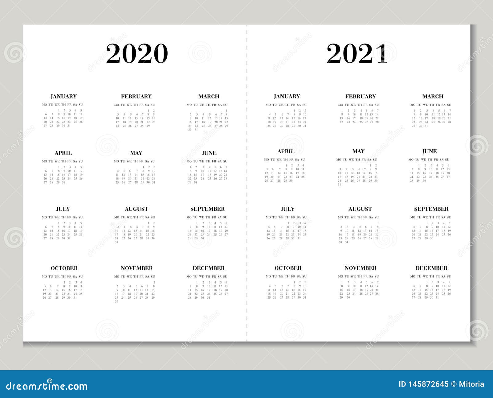 Calendario 2020 2021 Año Plantilla De Calendario De Vectores