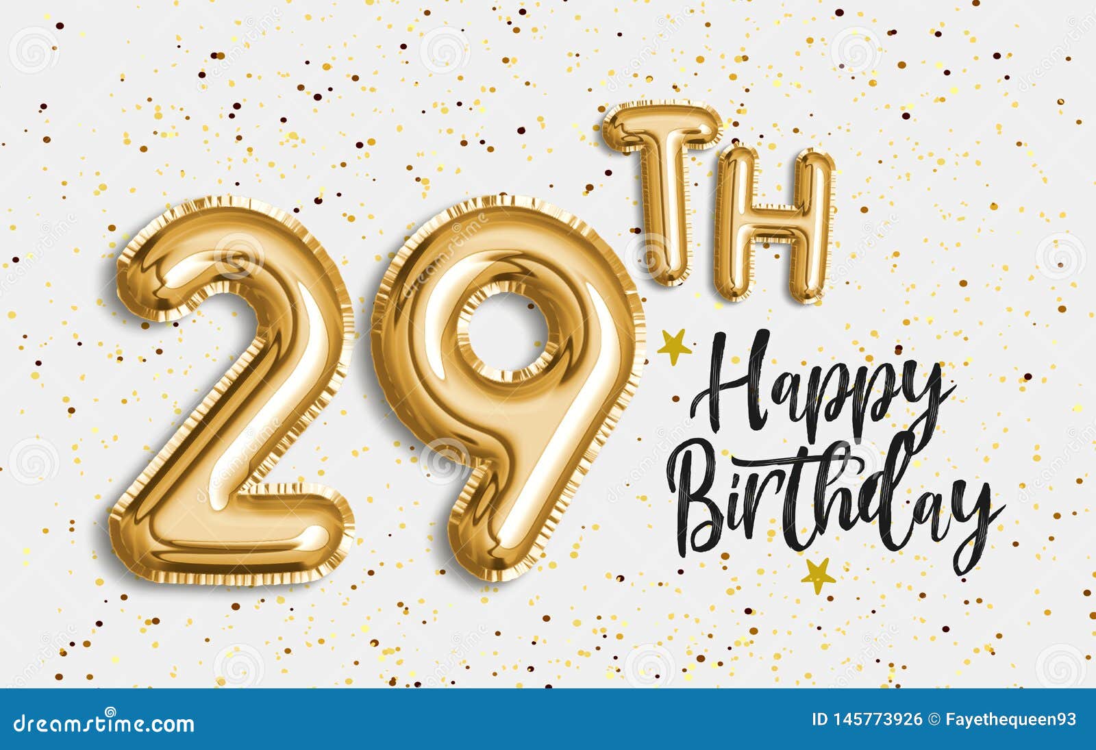 Happy 29th Birthday Gold Foil Balloon Greeting Background Stock
