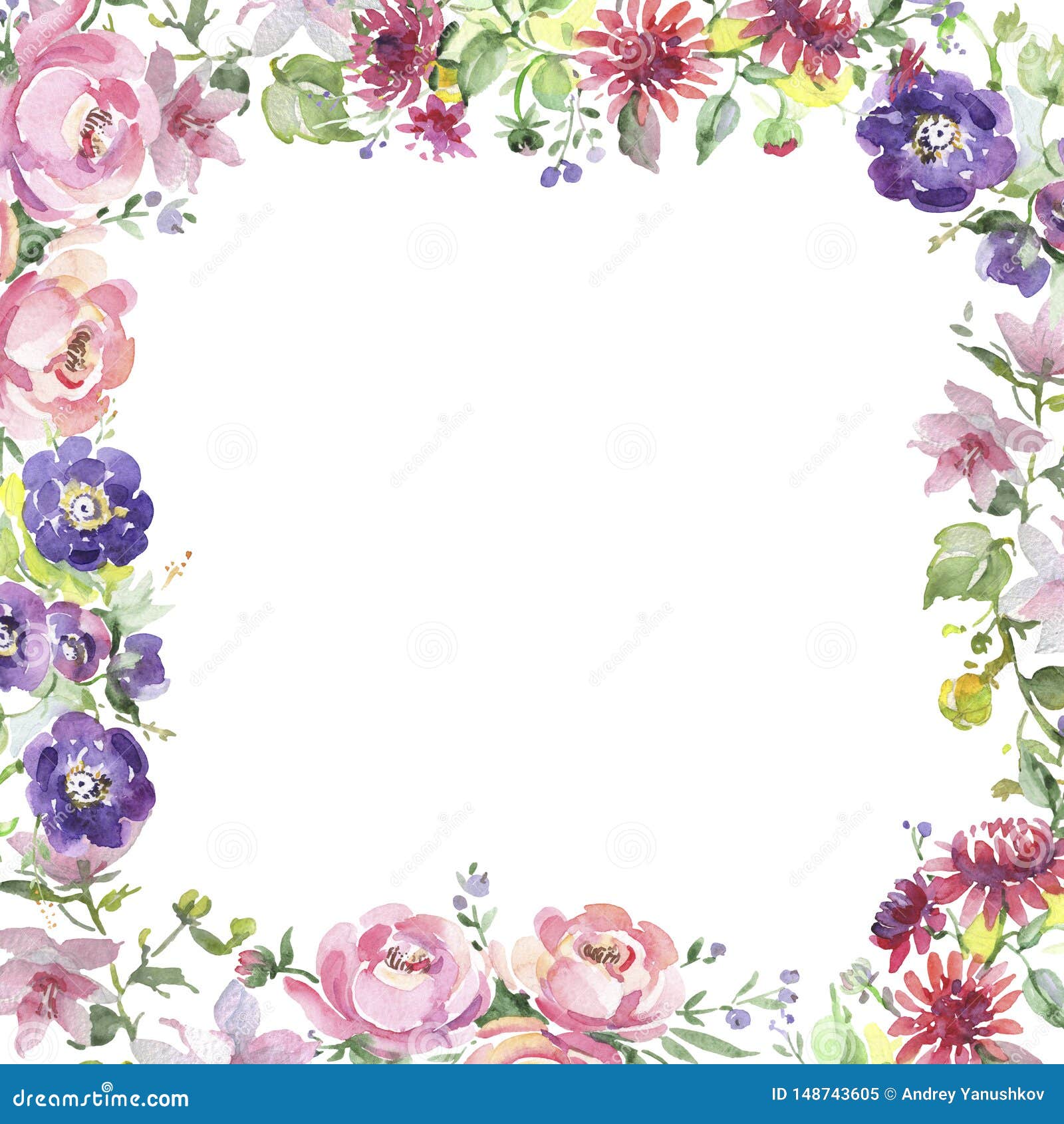 花束植物花水彩背景插图集框架边框装饰方库存图片 图片包括有现有量 例证 装饰 工厂 国界的
