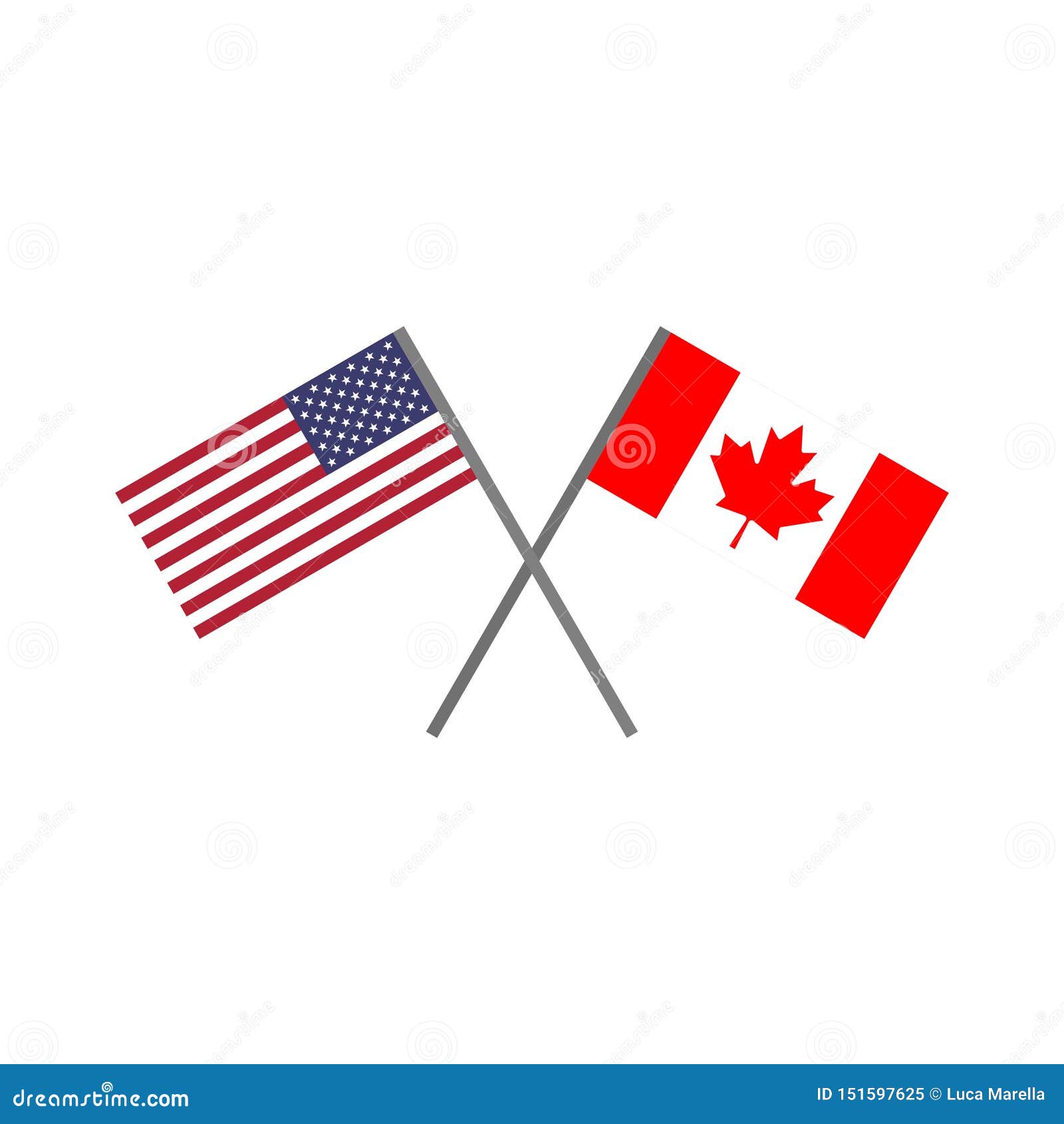 Vector Illustration Of The American Flag And The Canadian