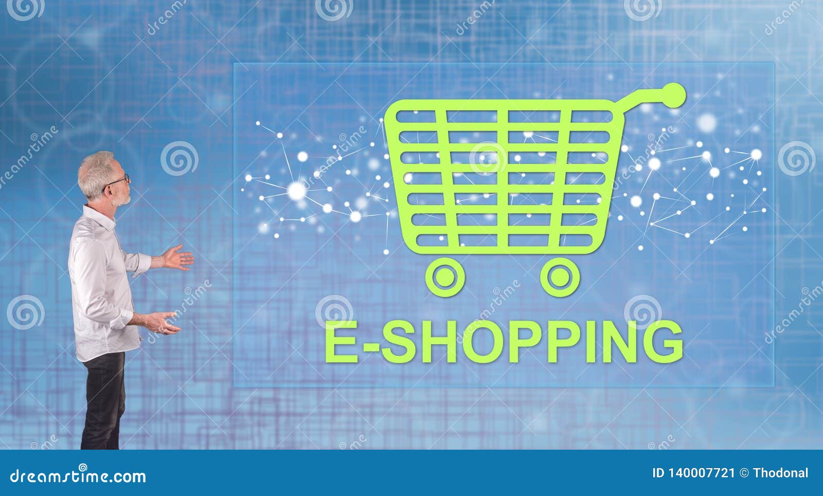 Concept Explained by a Businessman on a Wall Screen Stock