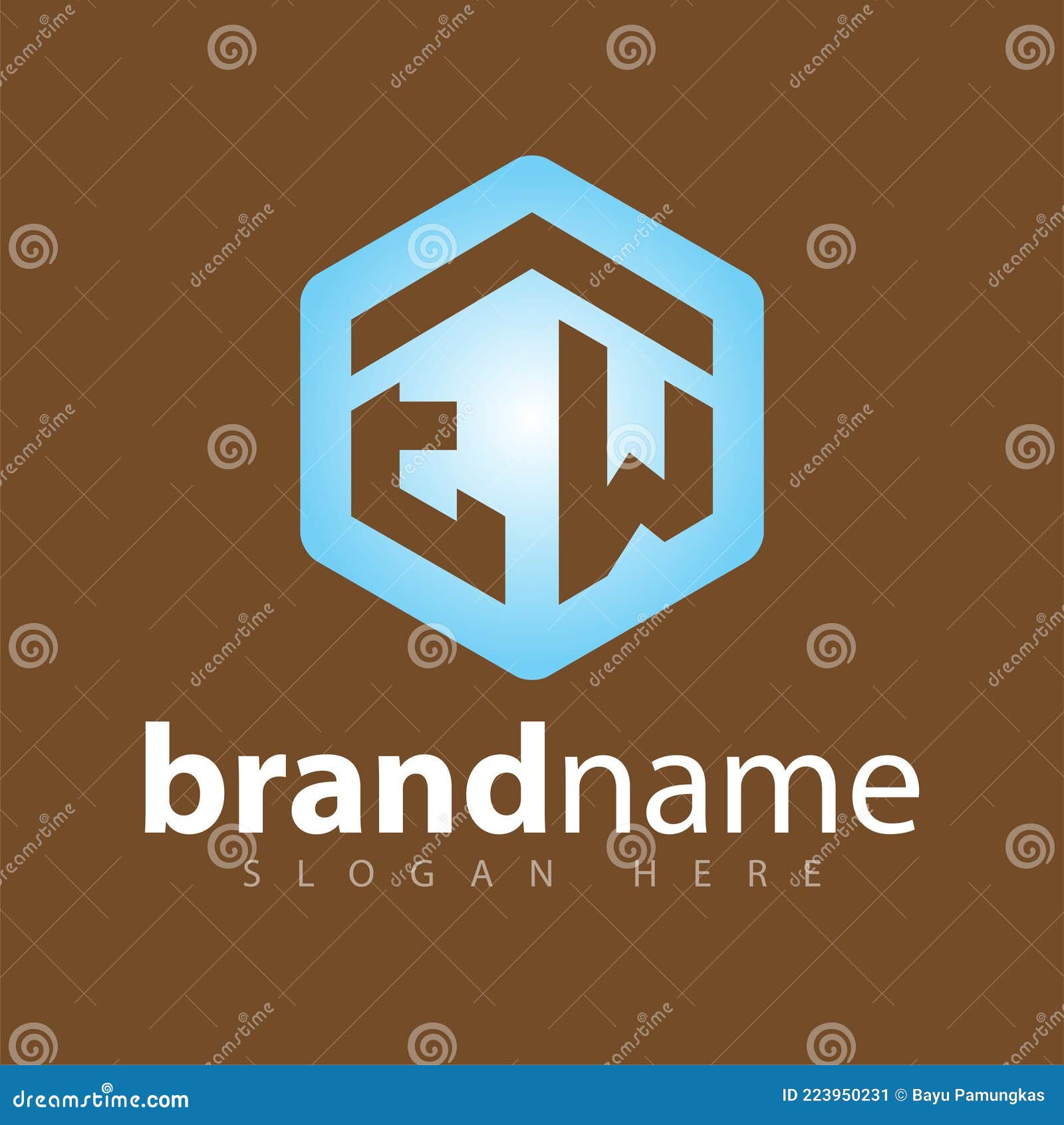 e w initial letter hexagonal logo 