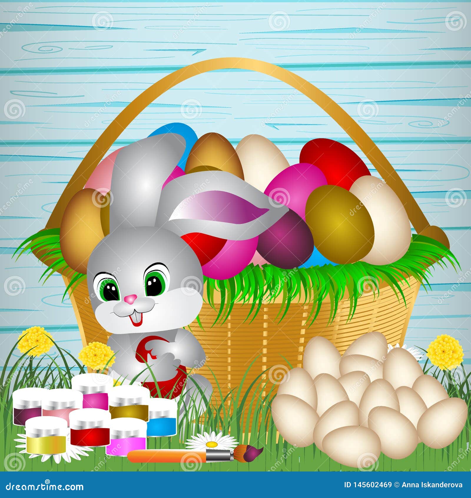 Easter eggs on the green grass. E 季节性假日在4月 o ??