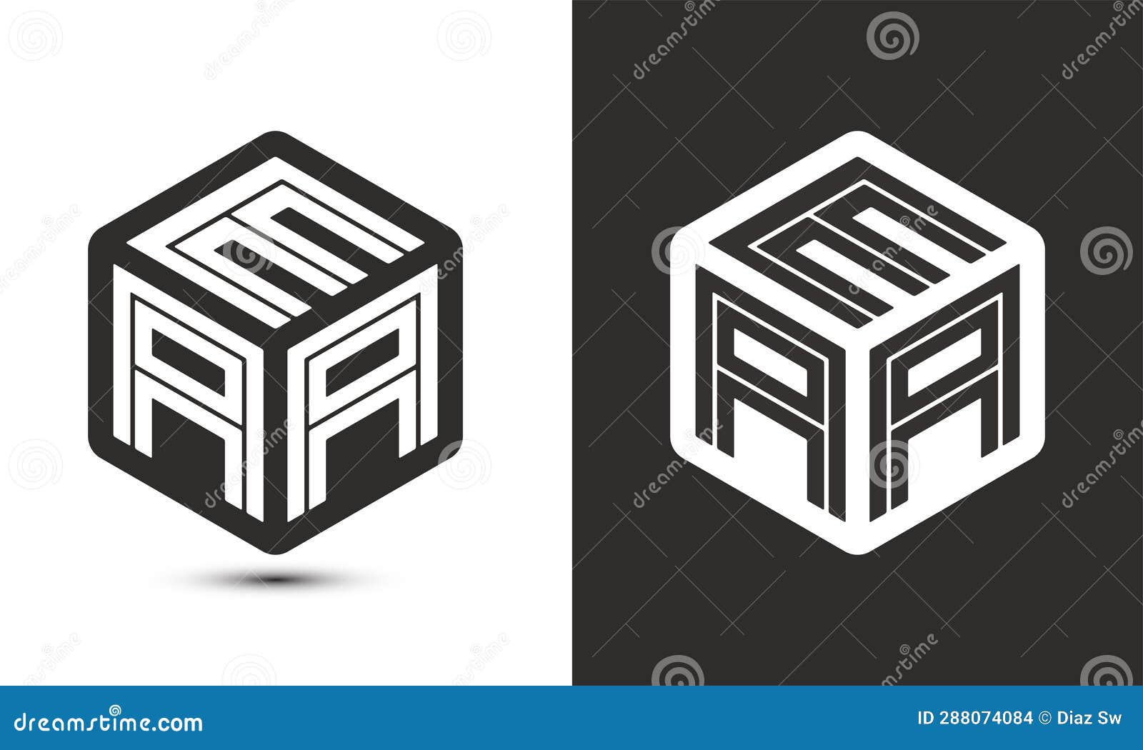 eaa letter logo  with illustrator cube logo,  logo modern alphabet font overlap style