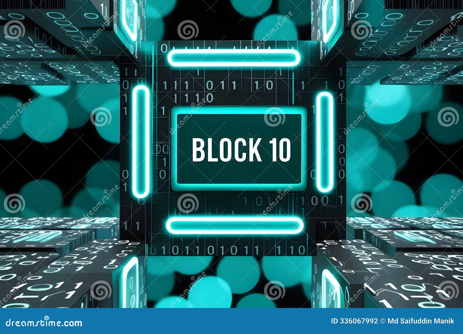 each adorned with binary code (0s and 1s) in a teal and black colour scheme