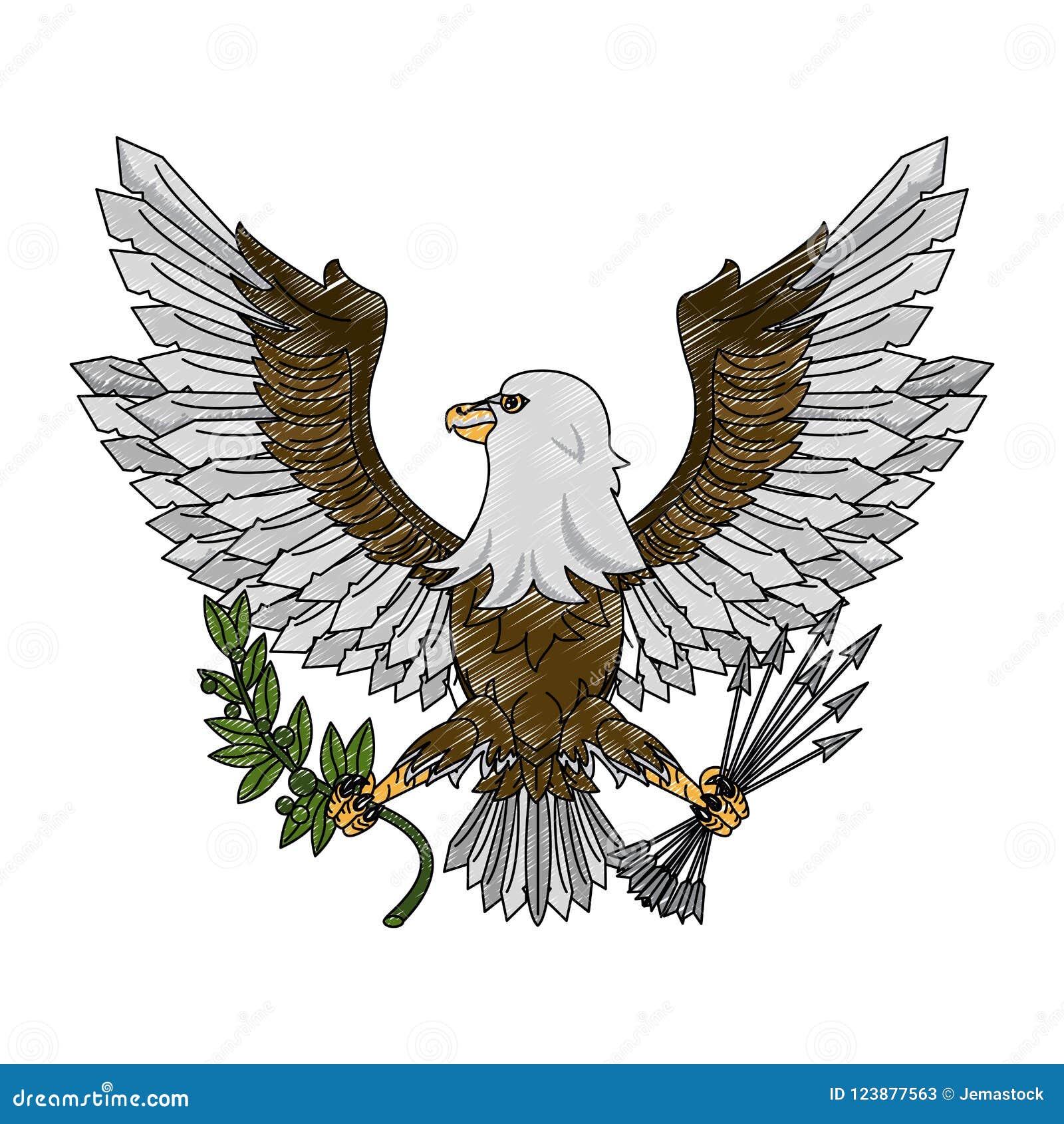 Eagle with Arrows and Leaves Scribble Stock Vector - Illustration of ...