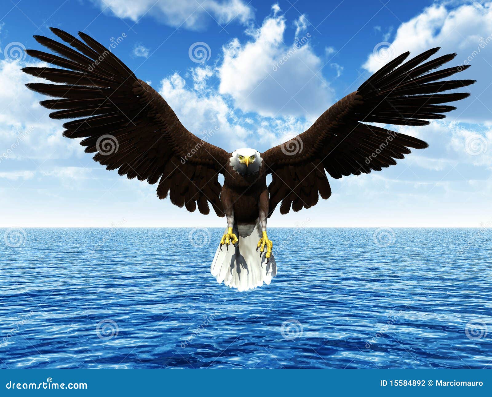 Eagle landing on ocean stock illustration. Illustration of flying