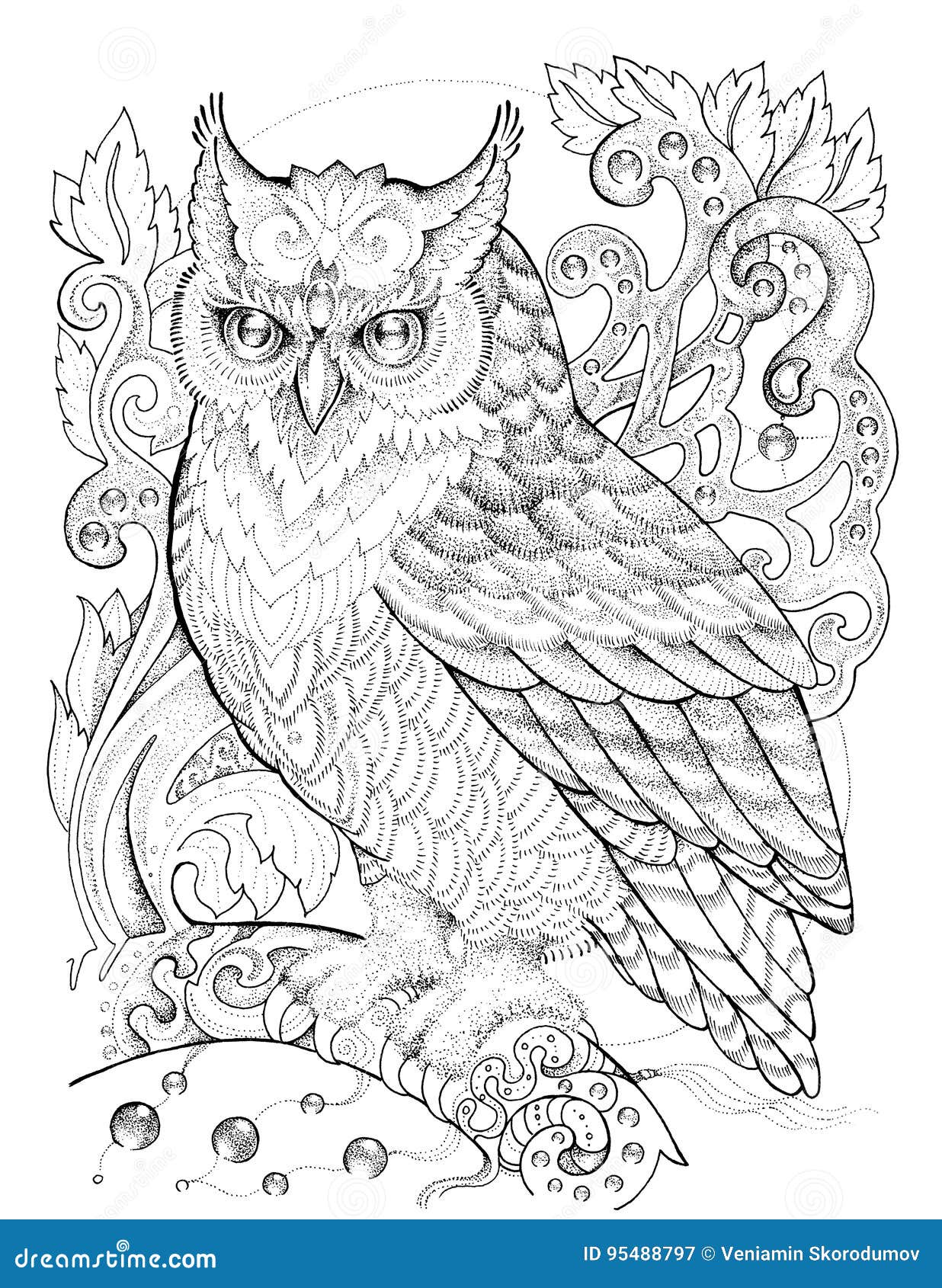 Eagle Owl on a Branch, Patterns, Flowers, Tattoo Stock Illustration - Illustration of cute, symbol: 95488797 Eagle Owl on a Branch, Patterns, Flowers, Tattoo Stock Illustration - Illustration of cute, symbol: 95488797