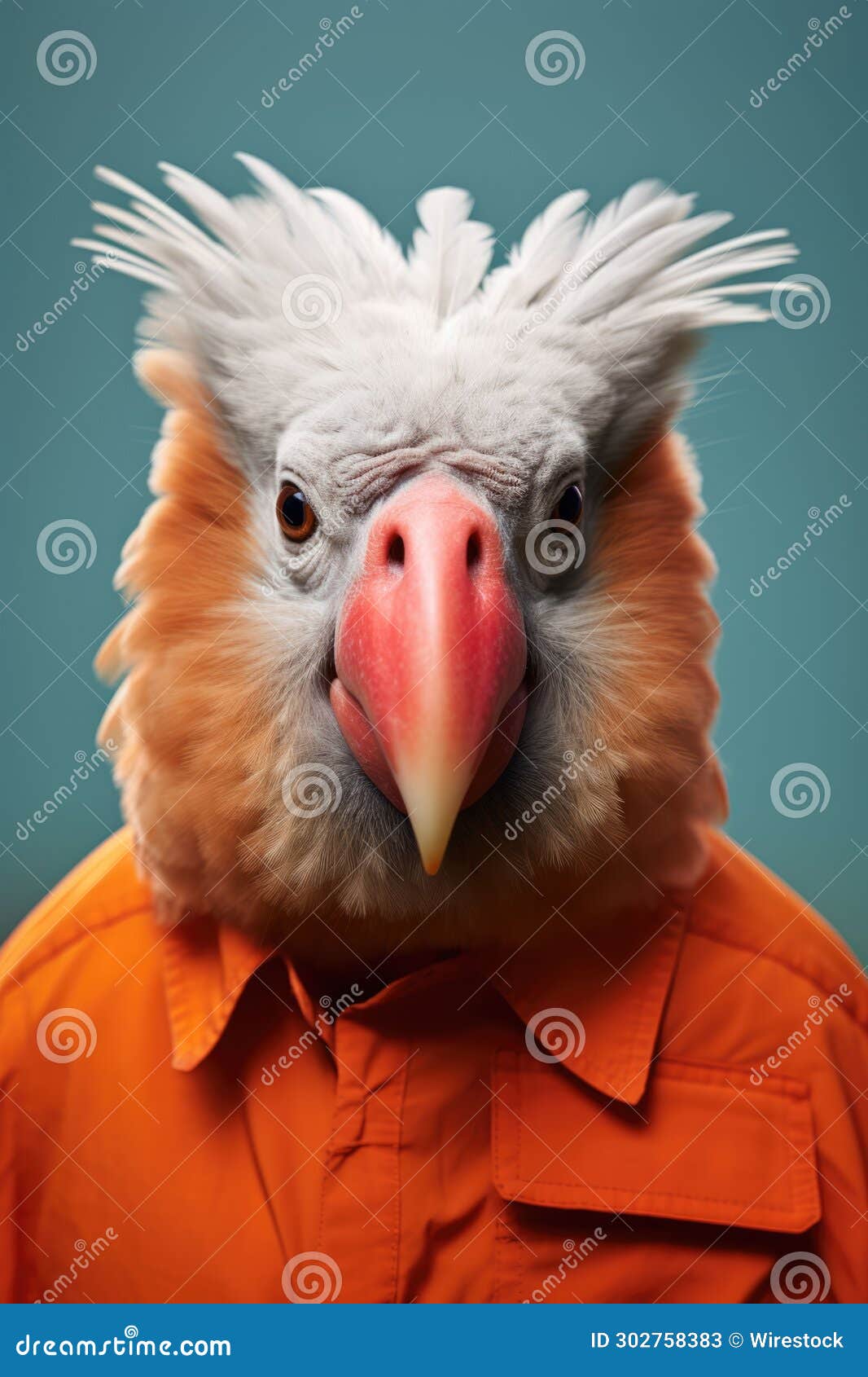 Eagle in a Prison Jumpsuit Against a Blue Background. Stock
