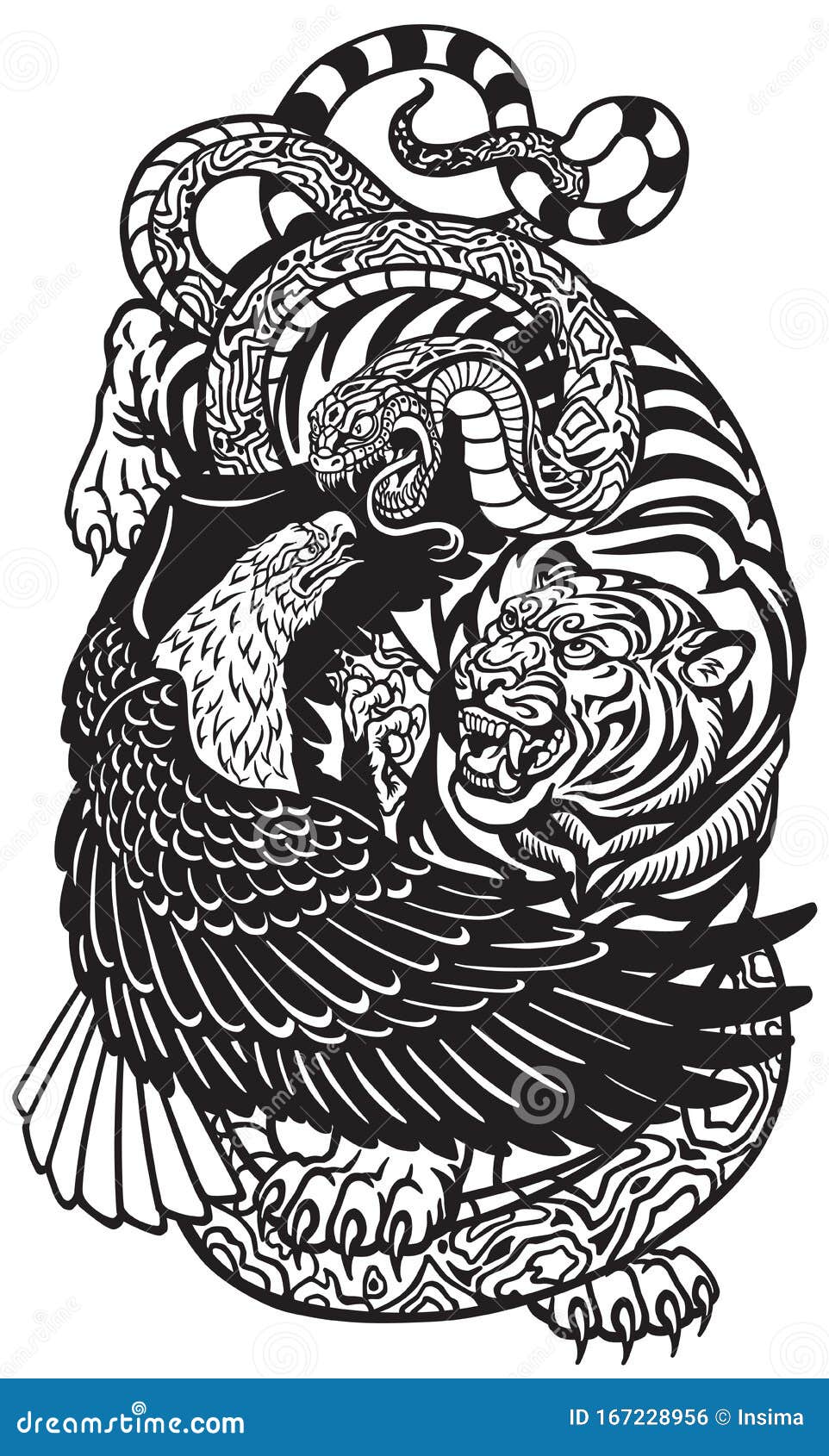 Eagle tiger snake tattoo stock vector. Illustration of nature - 167228956 Eagle tiger snake tattoo stock vector. Illustration of nature - 167228956