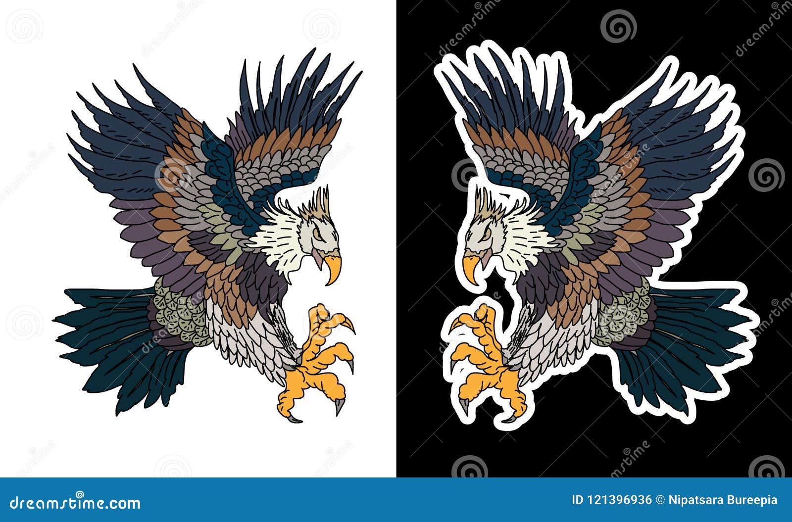 Gold Hand Drawn Traditional Japanese  American Eagle   Tattoo Design. Stock Vector - Illustration of eaglenative, background:  121396936