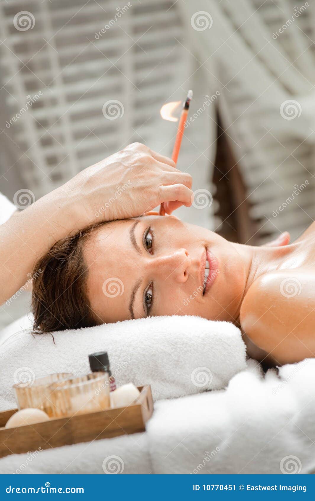 Ear Candling in Spa stock image. Image of white, massage 10770451