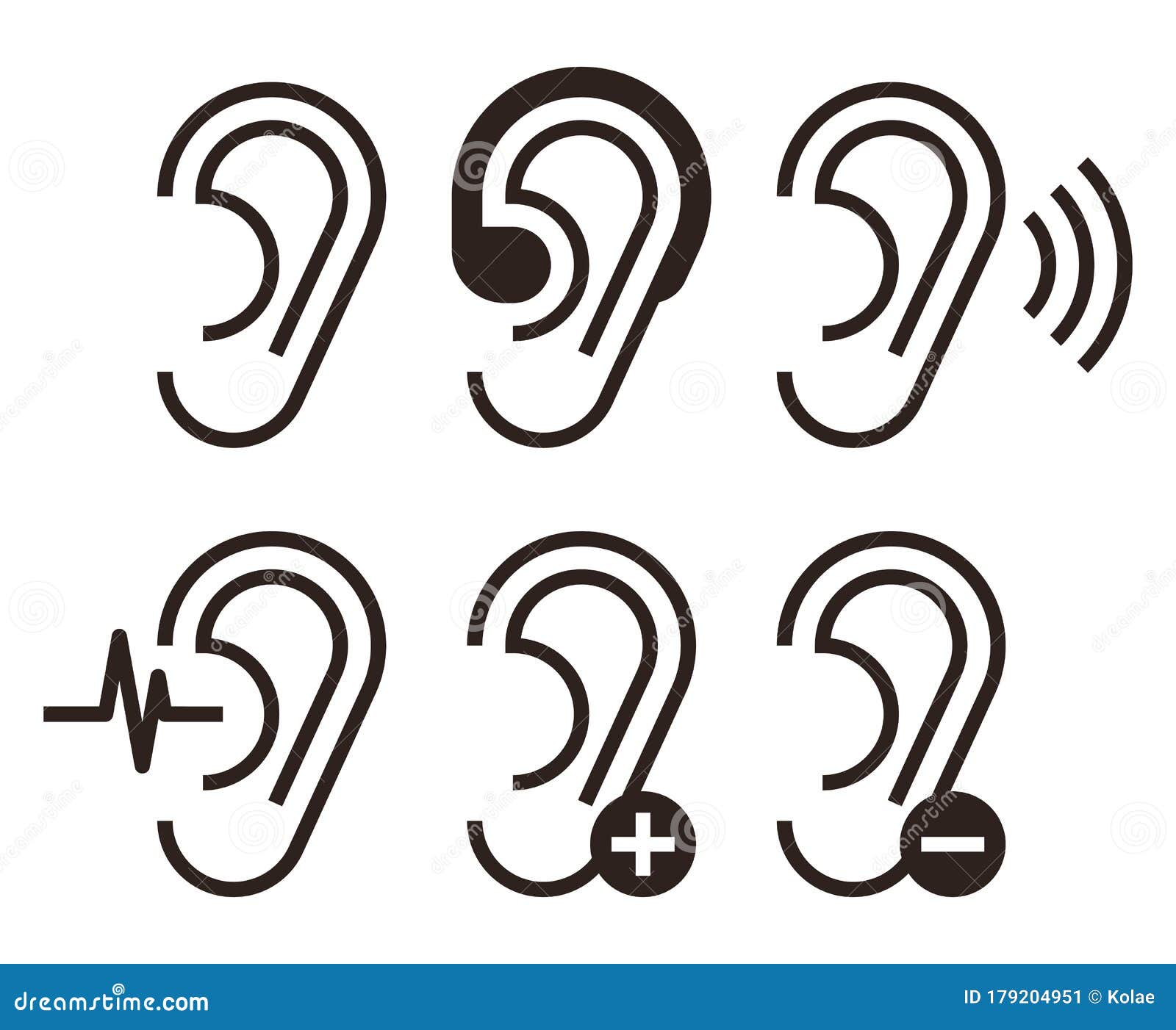 ear icons. hearing problem icons set