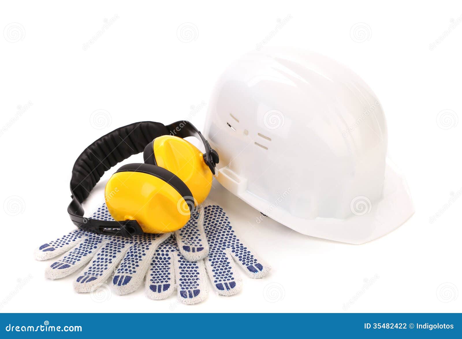 Ear Muffs Hard Hat and Gloves. Stock Photo Image of hardhat, house