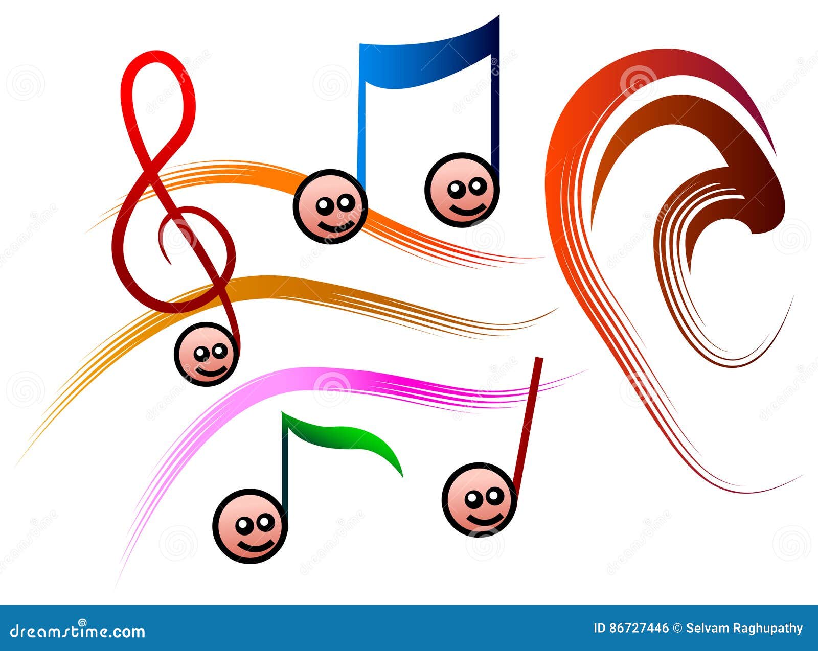 Ear music notes stock vector. Illustration of listening - 86727446