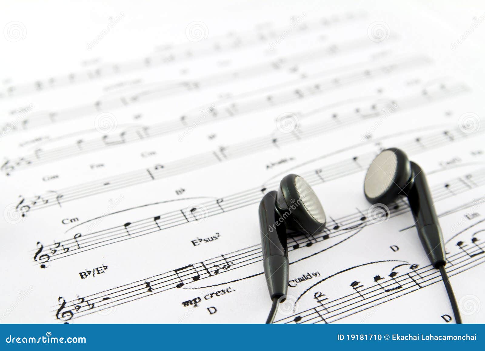Ear Phone on the Top of a Music Sheet Stock Photo Image of music