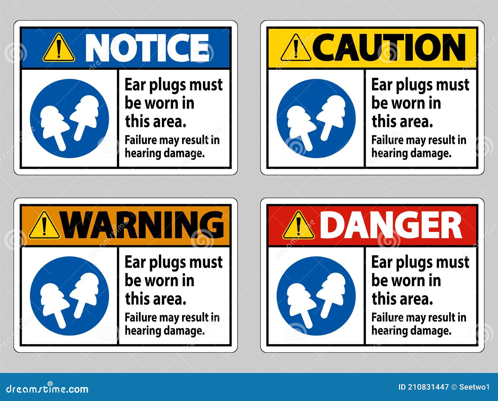 Ear Plugs Must Be Worn in this Area, Failure May Result in Hearing Damage Stock Vector