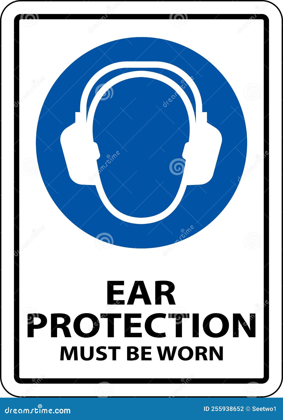 Ear Protection Must Be Worn Sign on White Background Stock Vector