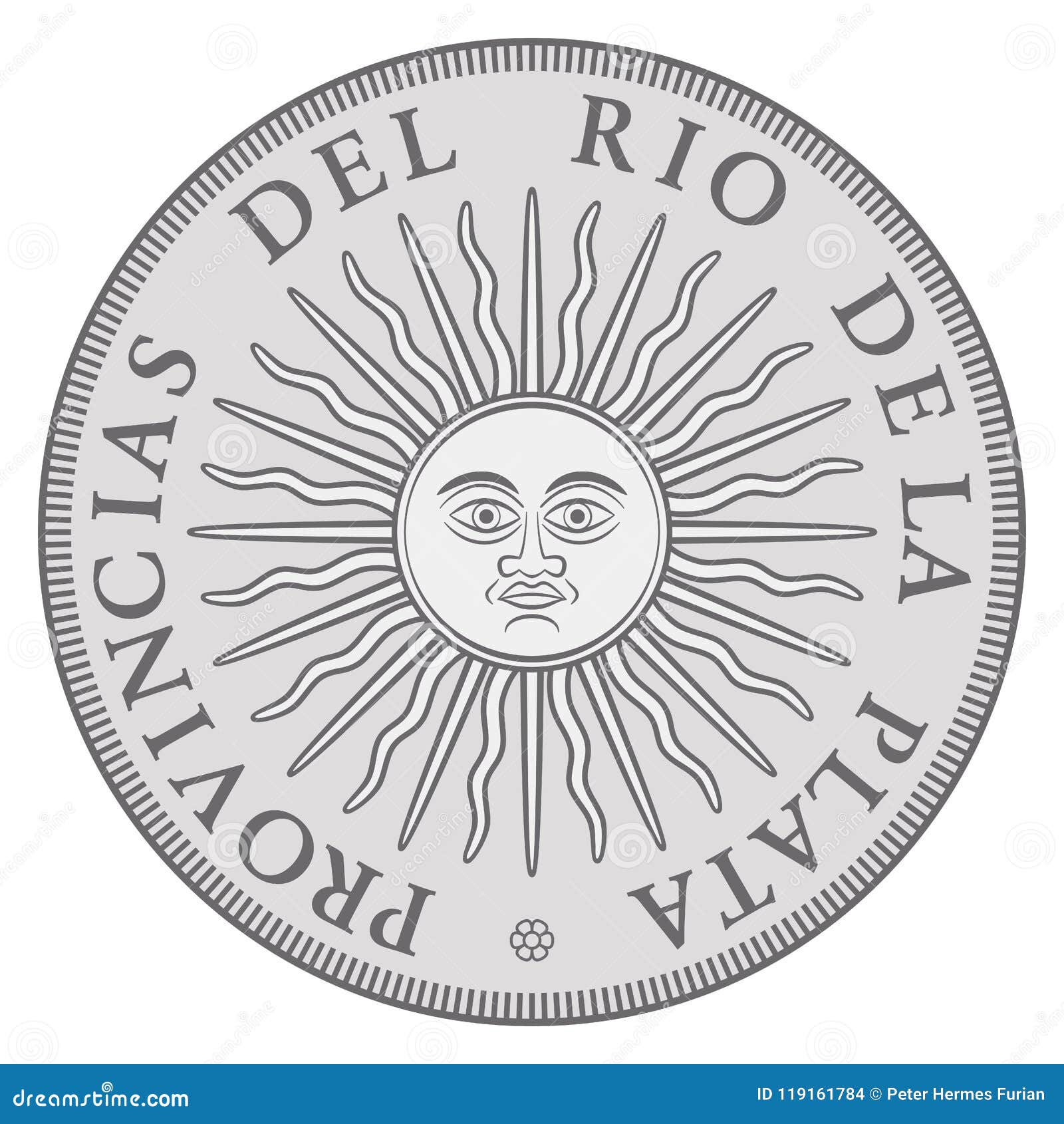 early argentinian silver coin with sun of may